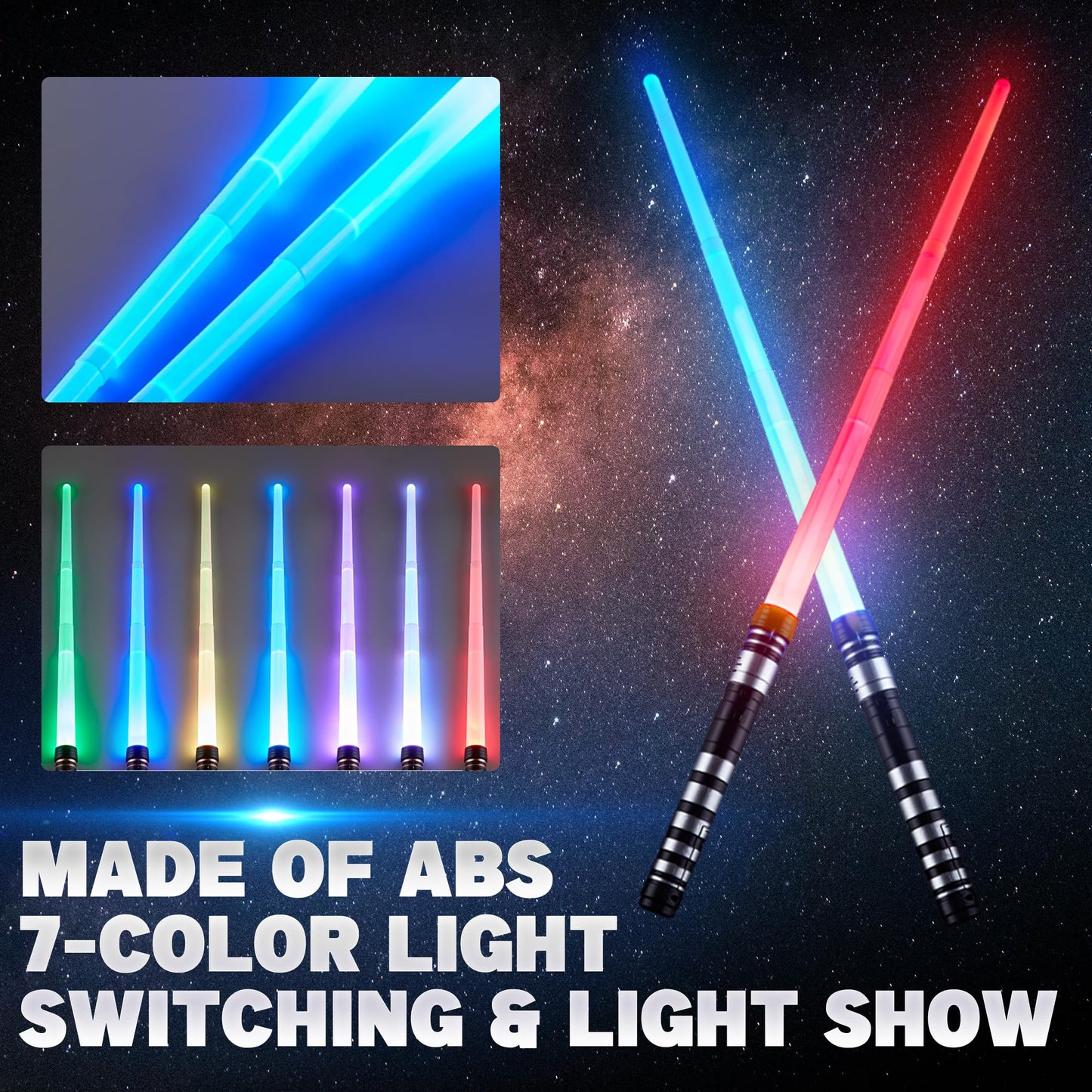 SANCO Light Up Sabers Set for Kids – 4 Pack, 7 Colors, FX Sound, Glasses & Wristbands