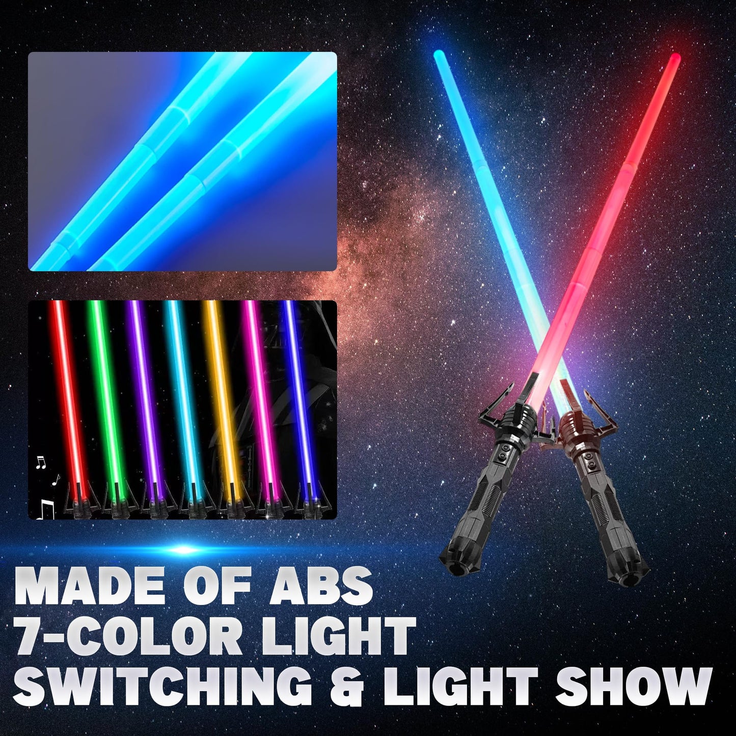 SANCO Light Up Sabers Set for Kids — 4 Pack, 7 Colors, Retractable Swords + LED Glasses & Wristbands