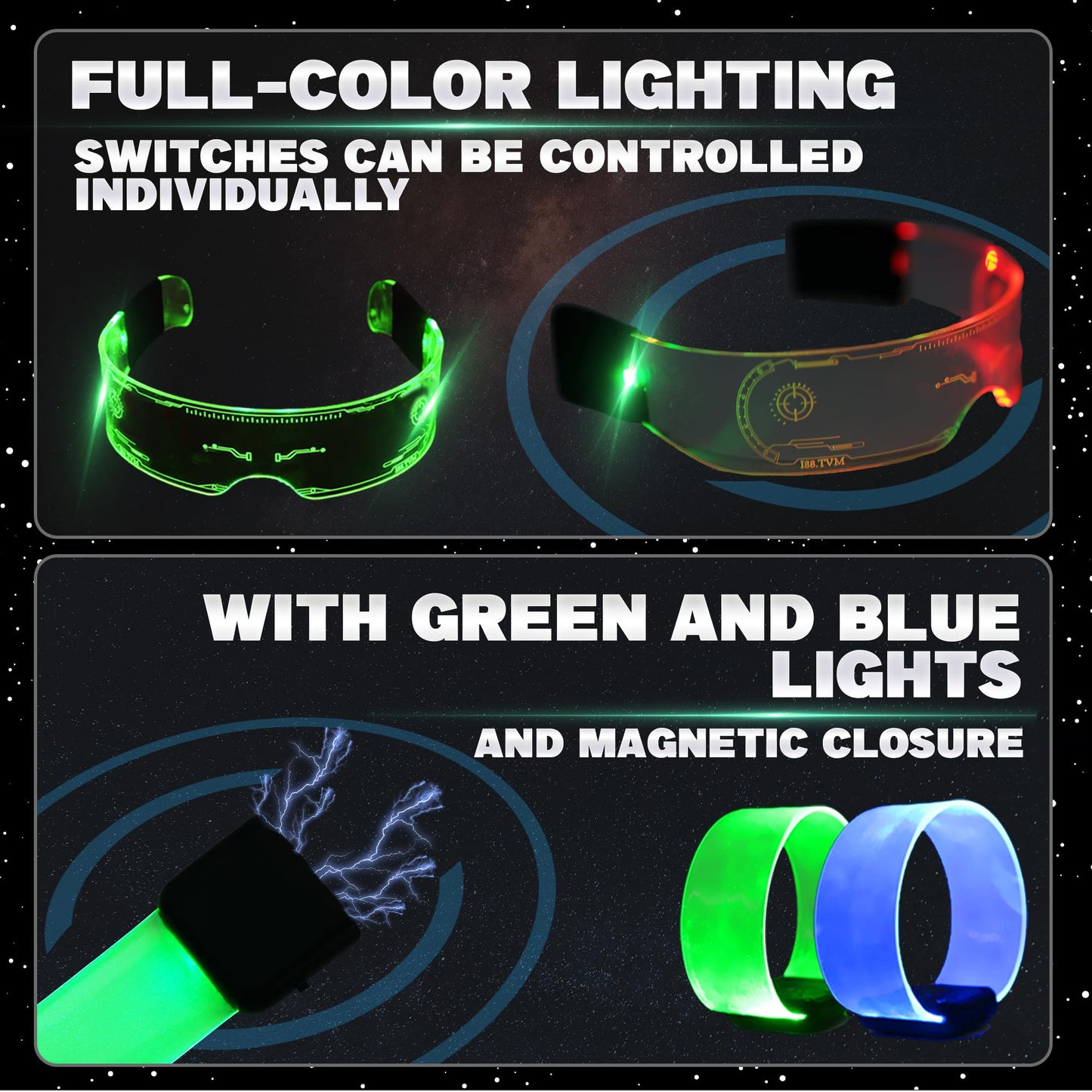 SANCO Light Up Sabers Set for Kids – 4 Pack, 7 Colors, FX Sound, Glasses & Wristbands