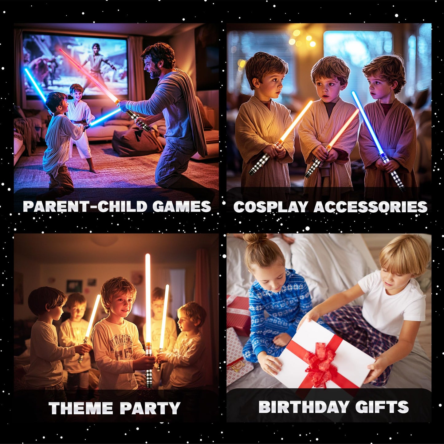 SANCO Light Up Sabers for Kids – 4 Pack, 7 Colors, FX Sound, Retractable Glow Swords