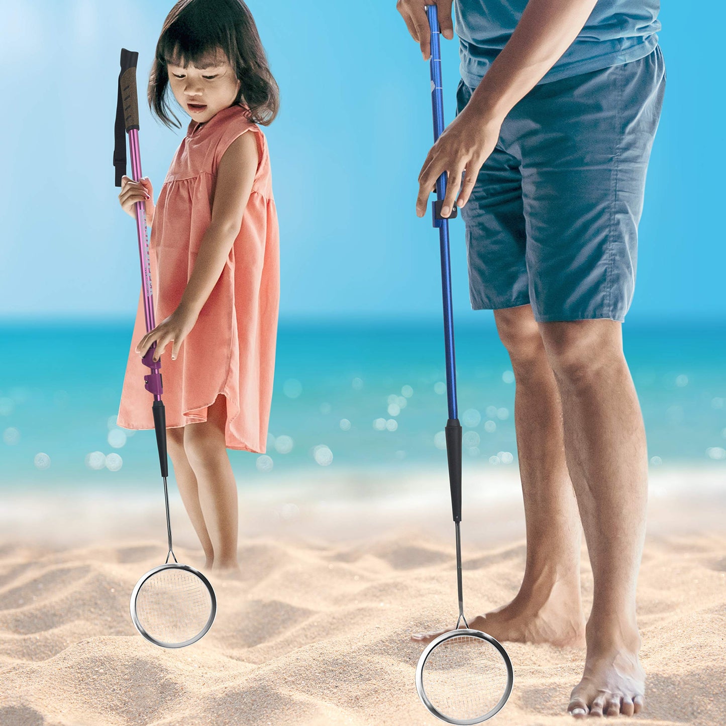 Sand Dipper Full-Size Beach Scoop Shovel & Sifter – 6-Inch Basket, Adjustable Pole, Blue