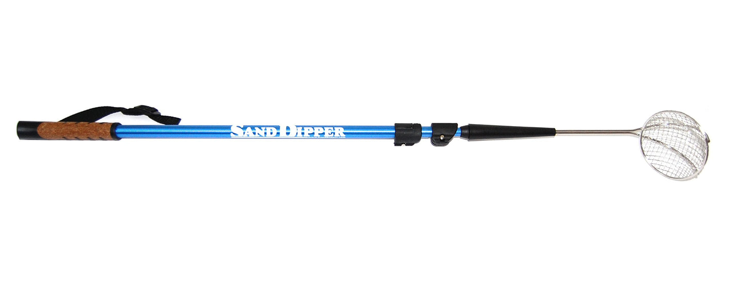 Sand Dipper Beach Scoop Shovel – Adjustable 34 to 64 Inch Pole, Blue, 4-Inch Basket