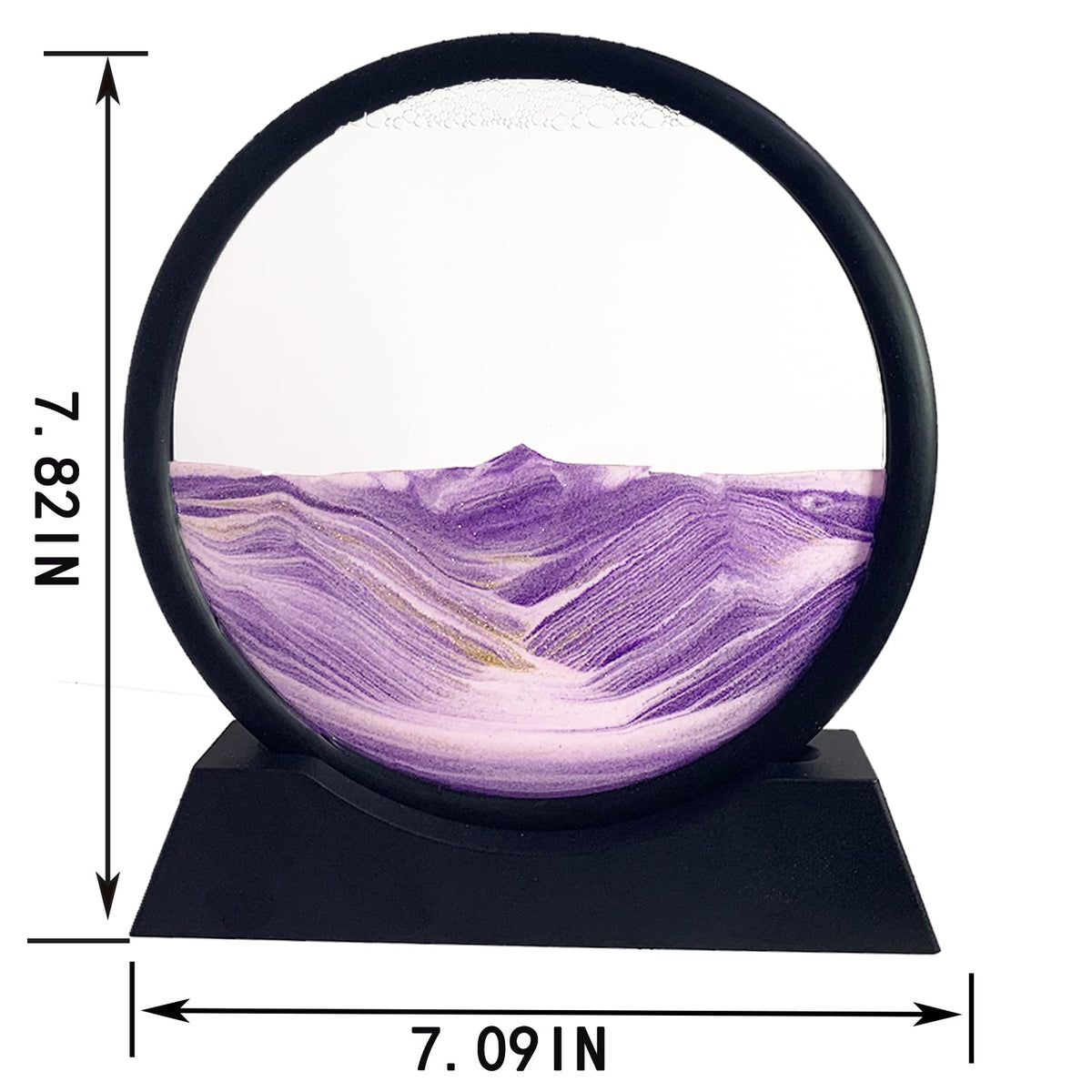 SANDCLE Moving Sand Art Liquid Motion - 7-Inch Purple Round Glass Frame - Desk Decor & 3D Sandscape