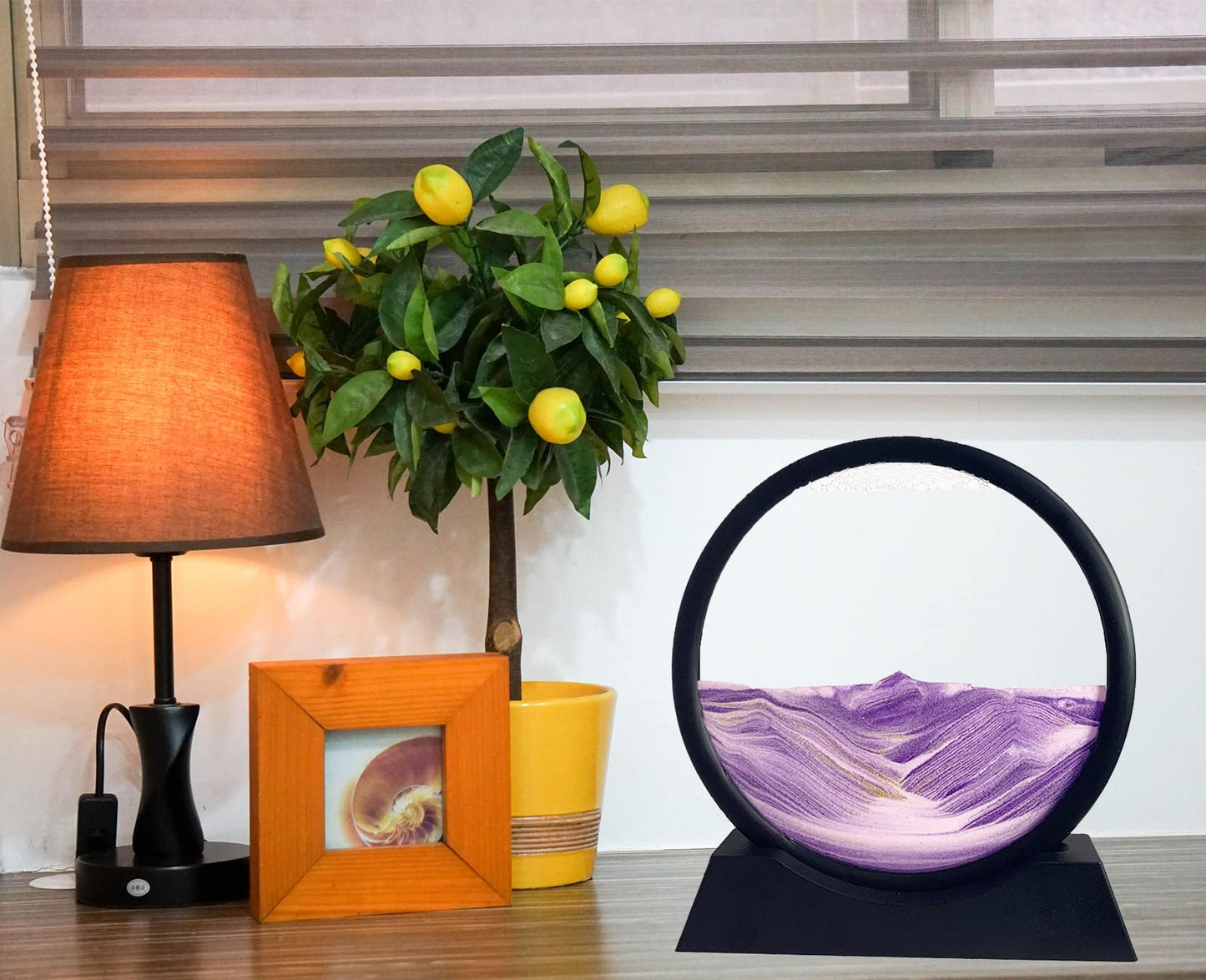 SANDCLE Moving Sand Art Liquid Motion – 12-Inch Purple Round Glass Frame