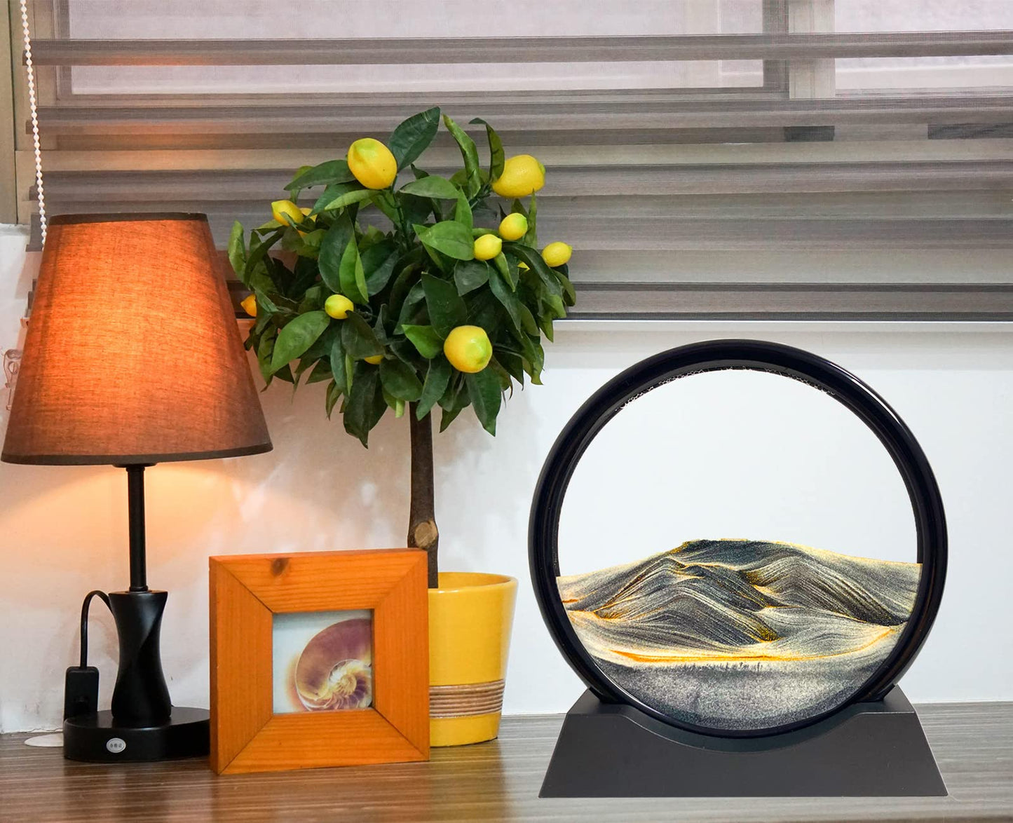 SANDCLE Moving Sand Art Liquid Motion – 12-inch Round Glass Frame, 360° Flowing Sandscape Decor
