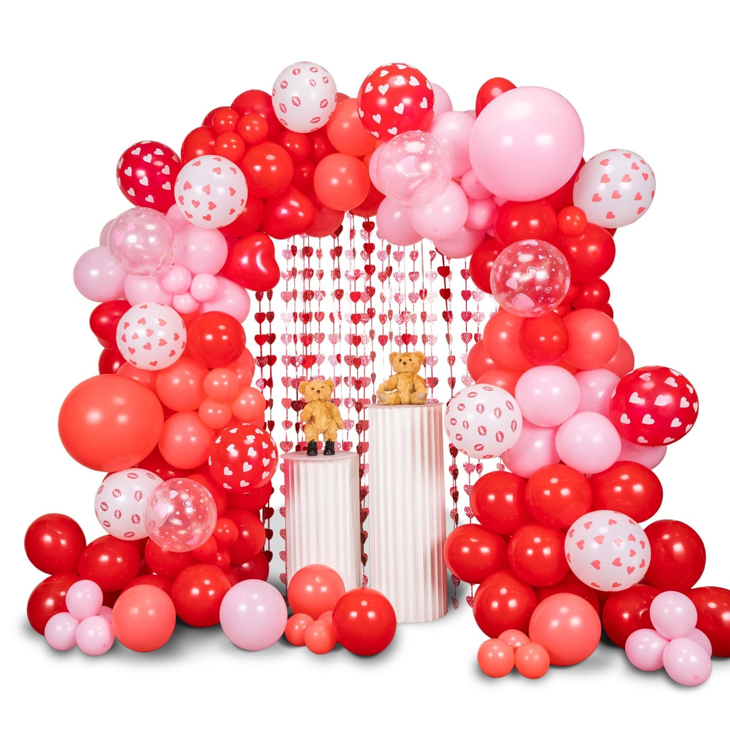 SANERYI 160pcs Valentine’s Balloon Arch Garland Kit – Red & Pink Hearts Backdrop (3.2x6 ft) for Weddings & Celebrations