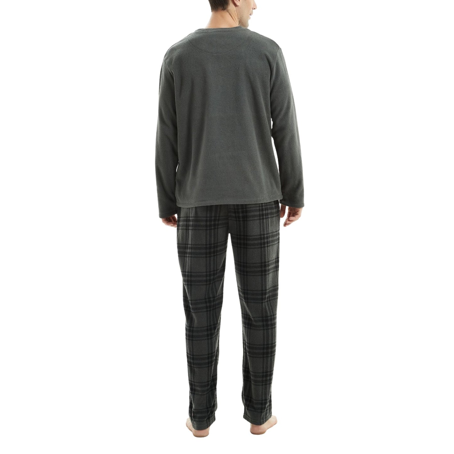 Fluffy Men's Fleece Pajama Set, Thermal Pyjamas in Grey Check.