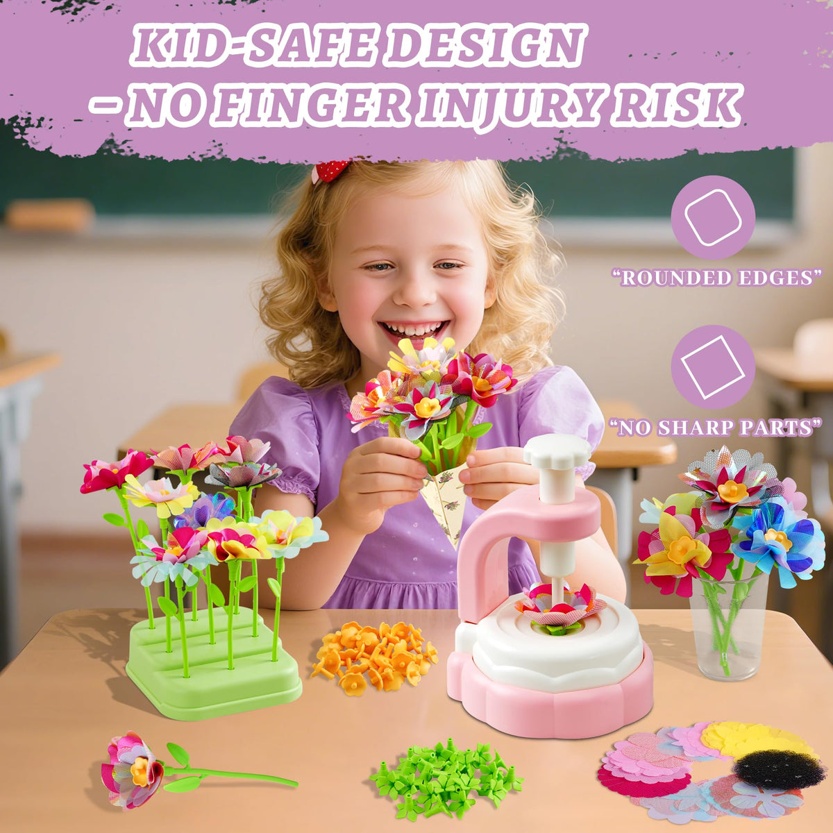 SANGQAOFU Fabric Flower Bouquets Kit - DIY Arts & Crafts for Kids Aged 3-12