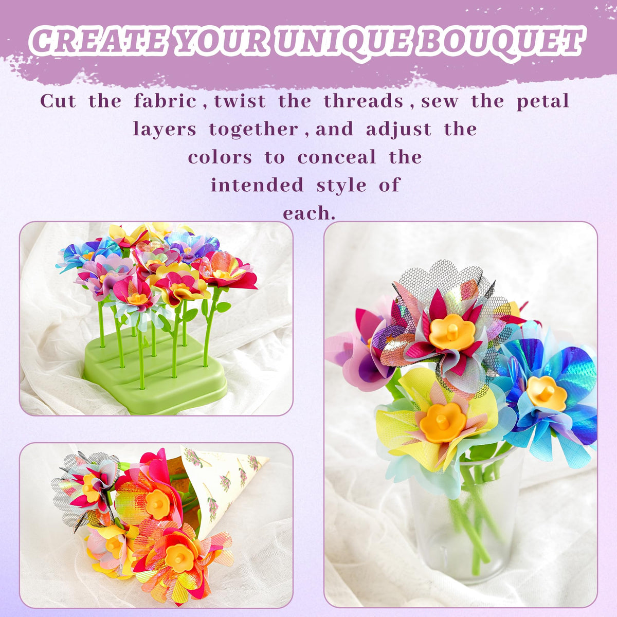 SANGQAOFU Fabric Flower Bouquets Kit - DIY Arts & Crafts for Kids Aged 3-12