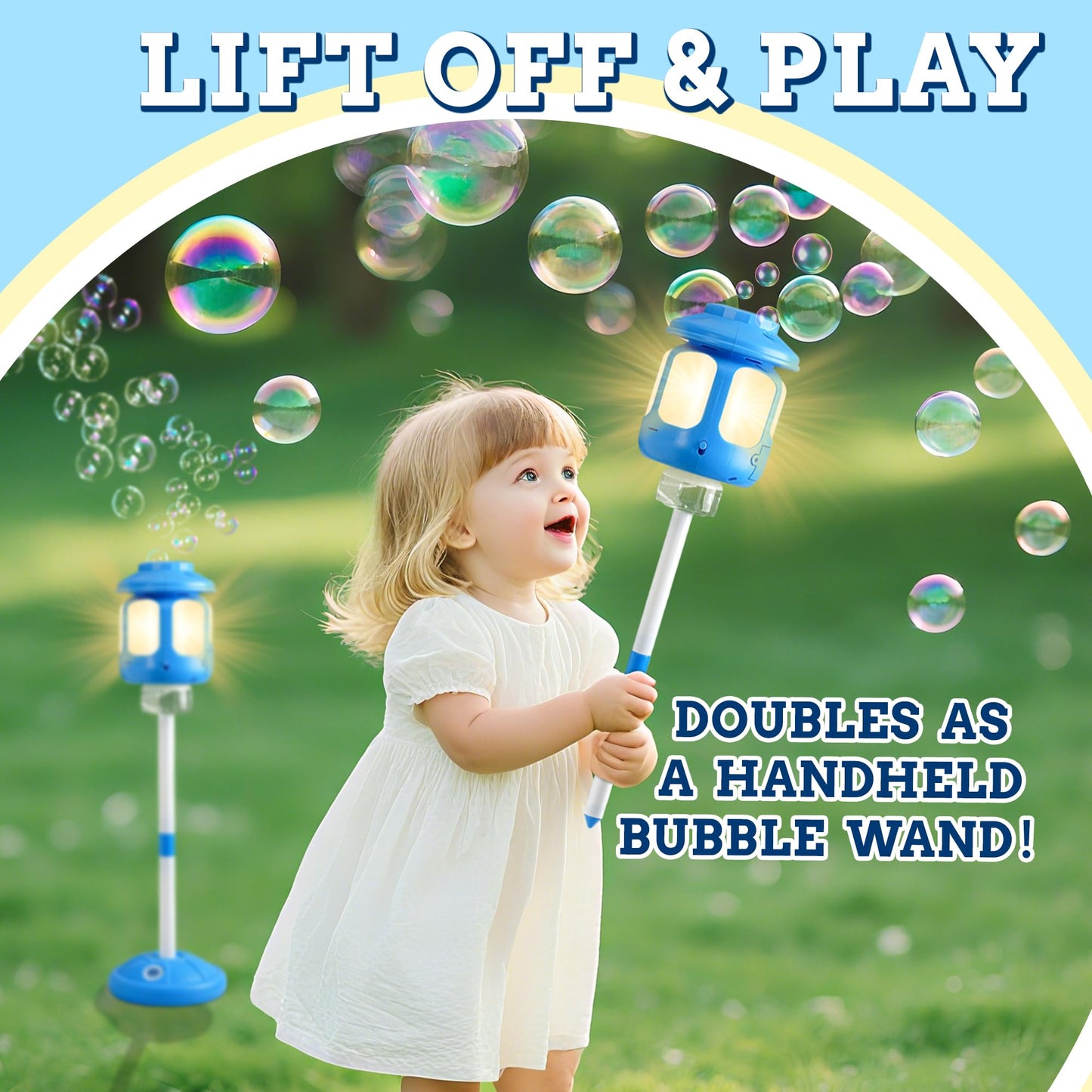 SANGQAOFU Bubble Machine for Kids: Lights, Music & Standalone Outdoor Bubble Blower