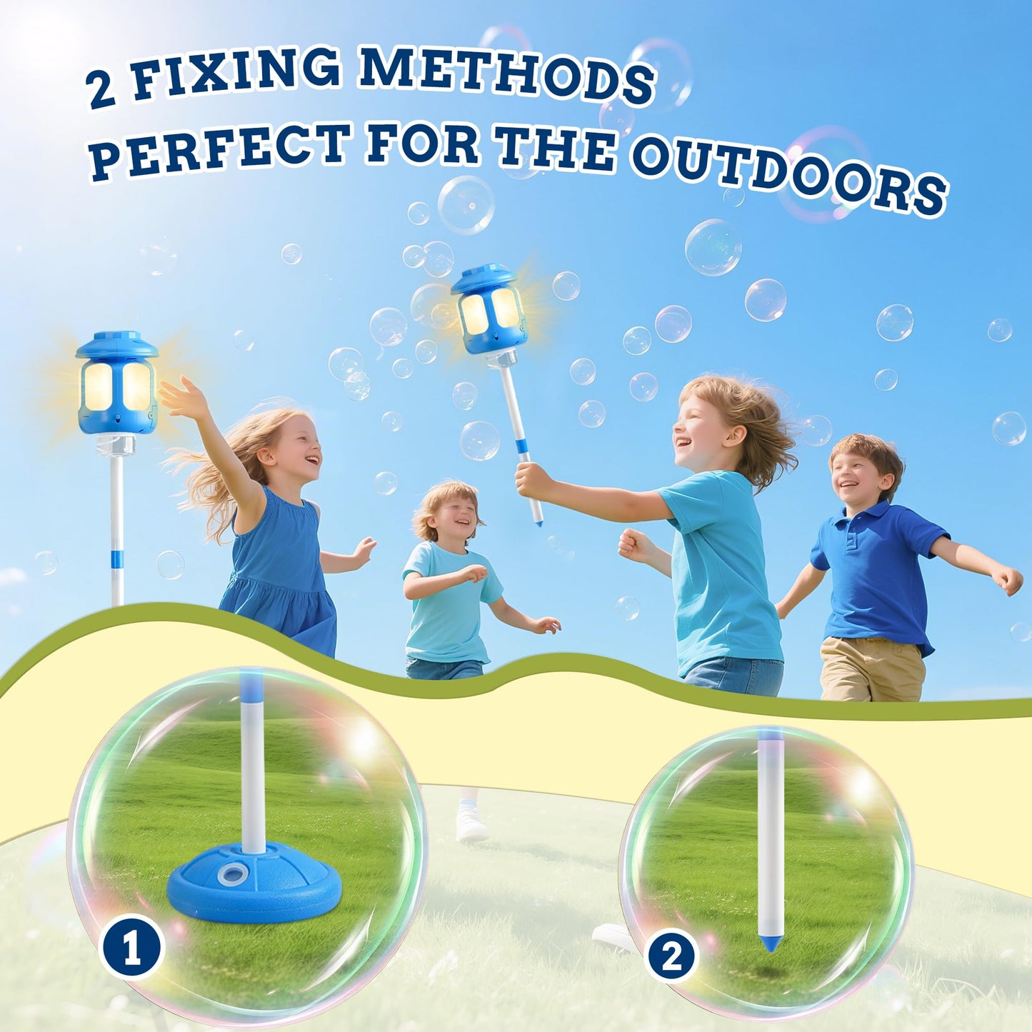 SANGQAOFU Bubble Machine for Kids: Lights, Music & Standalone Outdoor Bubble Blower