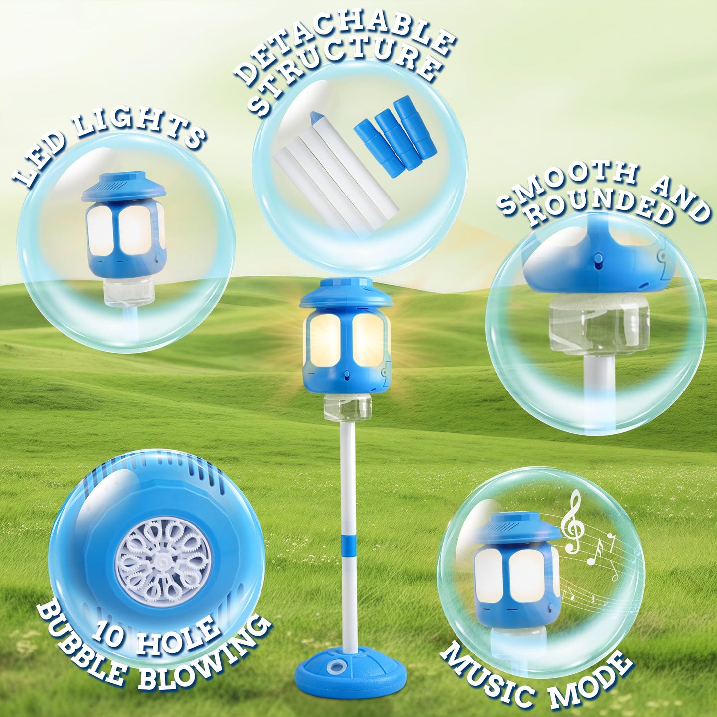 SANGQAOFU Bubble Machine for Kids: Lights, Music & Standalone Outdoor Bubble Blower