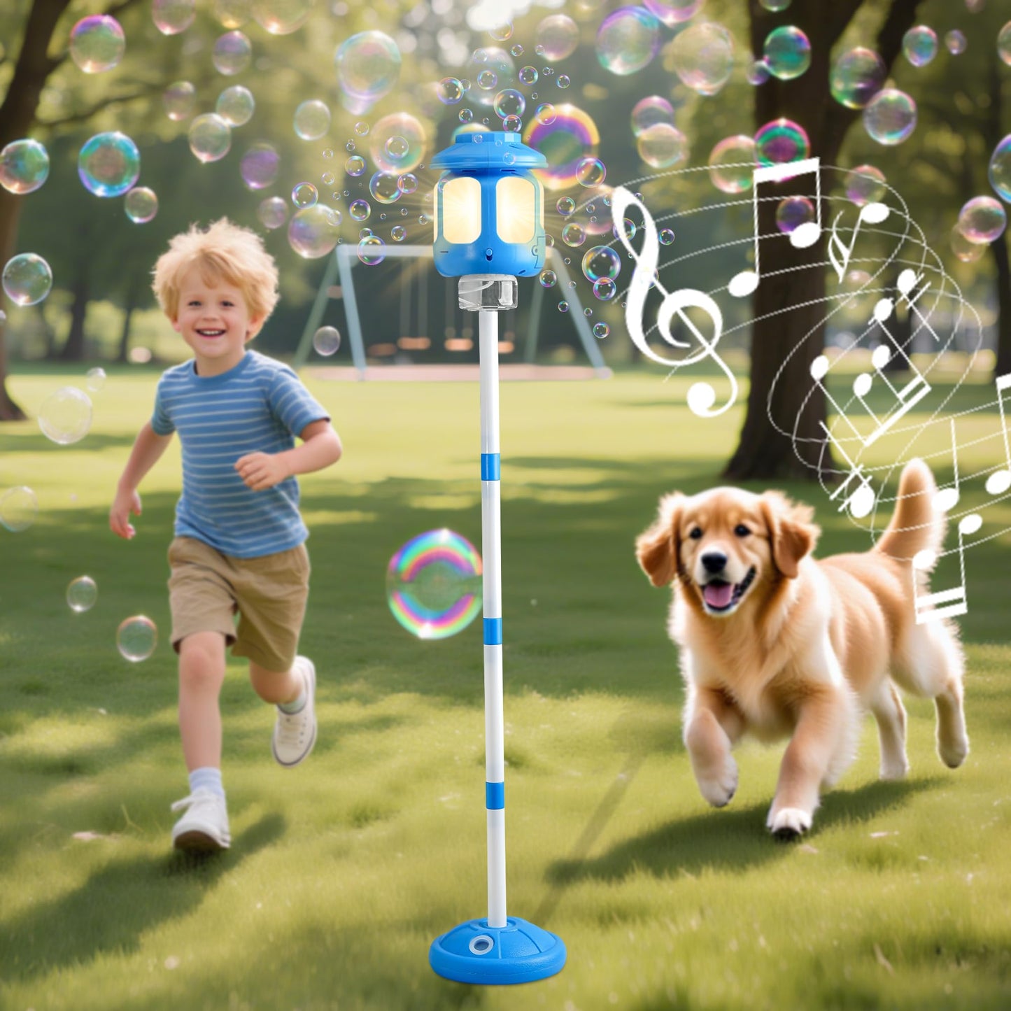 SANGQAOFU Bubble Machine for Kids: Lights, Music & Standalone Outdoor Bubble Blower