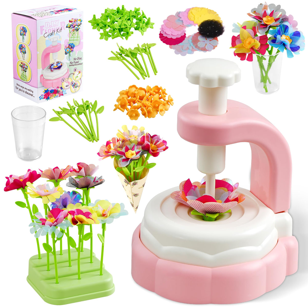 SANGQAOFU Fabric Flower Bouquets Kit - DIY Arts & Crafts for Kids Aged 3-12