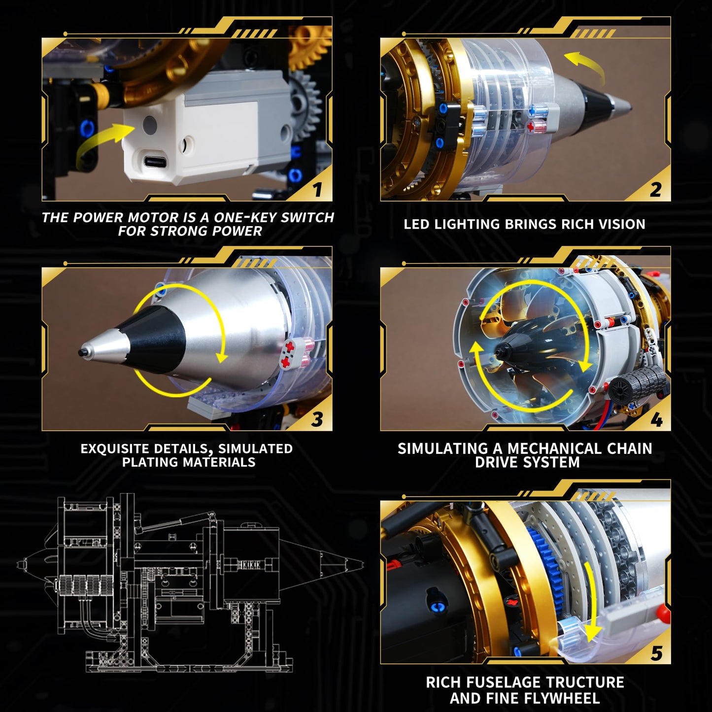 SANGQAOFU Jet Engine Model Kit – App-Controlled 564-Piece Building Set