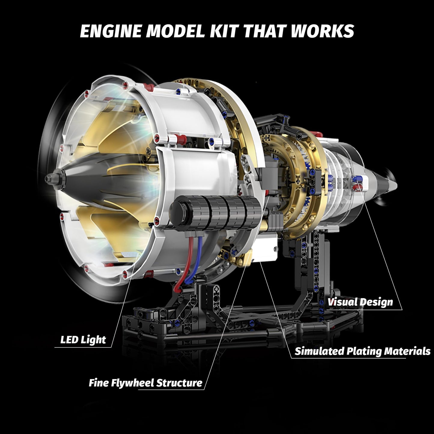 SANGQAOFU Jet Engine Model Kit – App-Controlled 564-Piece Building Set