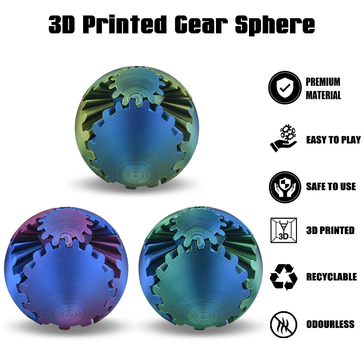 SANSGOUP Gear Sphere – 3D Printed Gearsphere Fidget Toy | Steampunk Whirling Ball for Focus and Relaxation