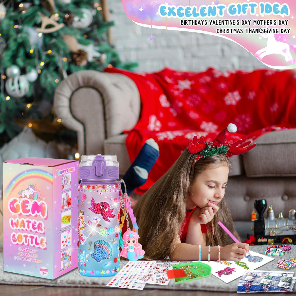 Sanilinwild DIY Water Bottle Kit for Girls 4-12 – Decorate & Gift Idea