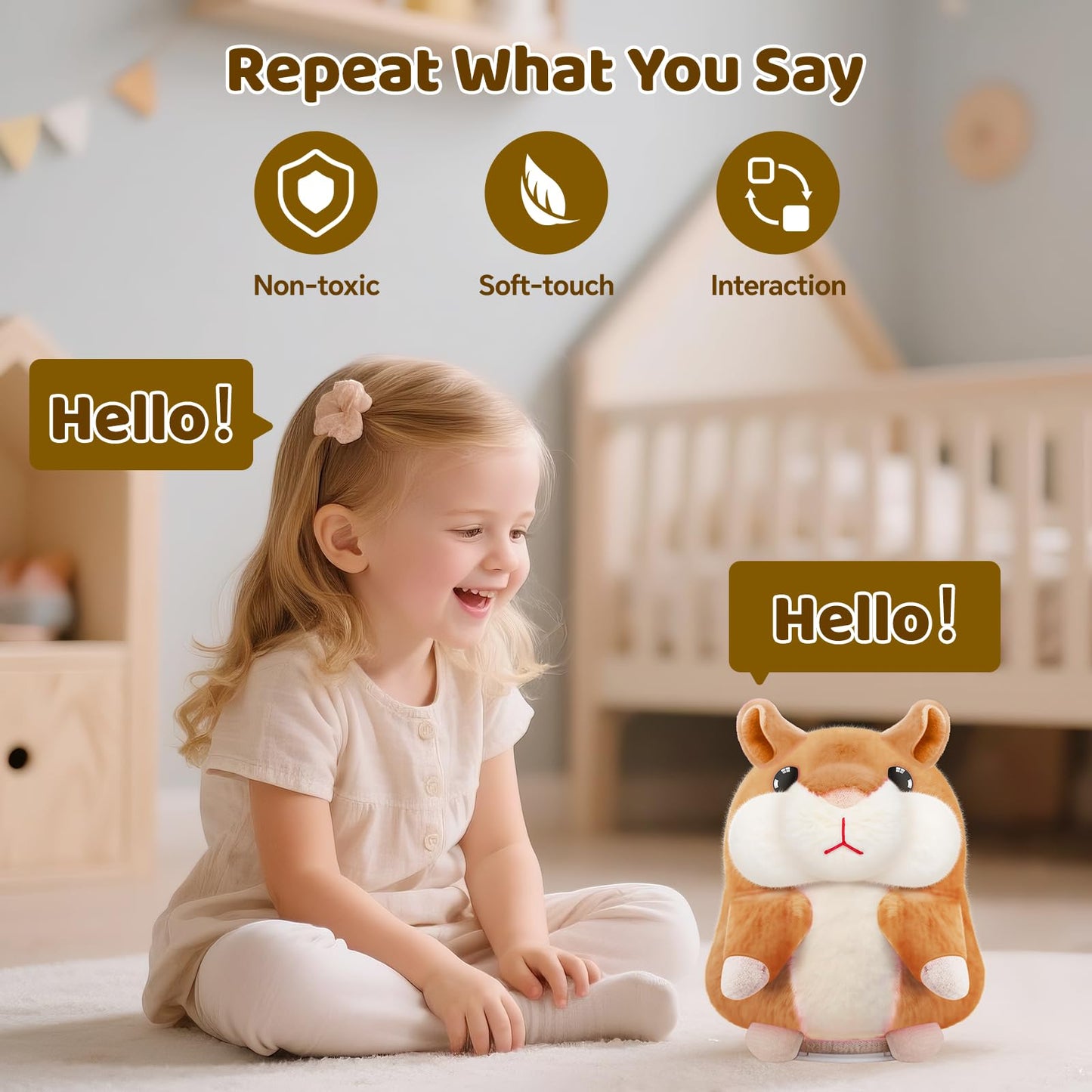 SANJOIN Talking Hamster Plush Toy for Kids — Repeats Your Voice | Interactive 6.5 in Brown Plush