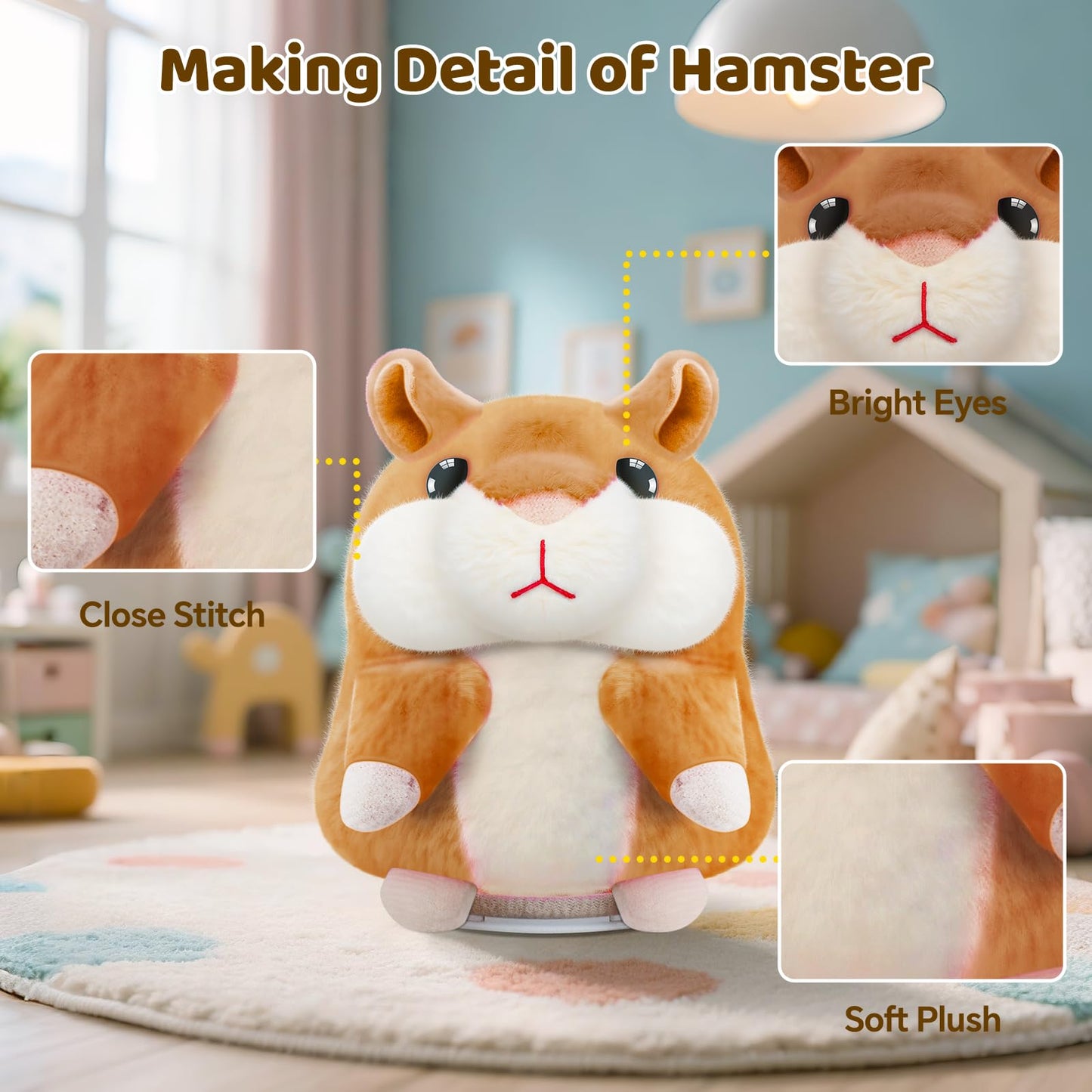 SANJOIN Talking Hamster Plush Toy for Kids — Repeats Your Voice | Interactive 6.5 in Brown Plush