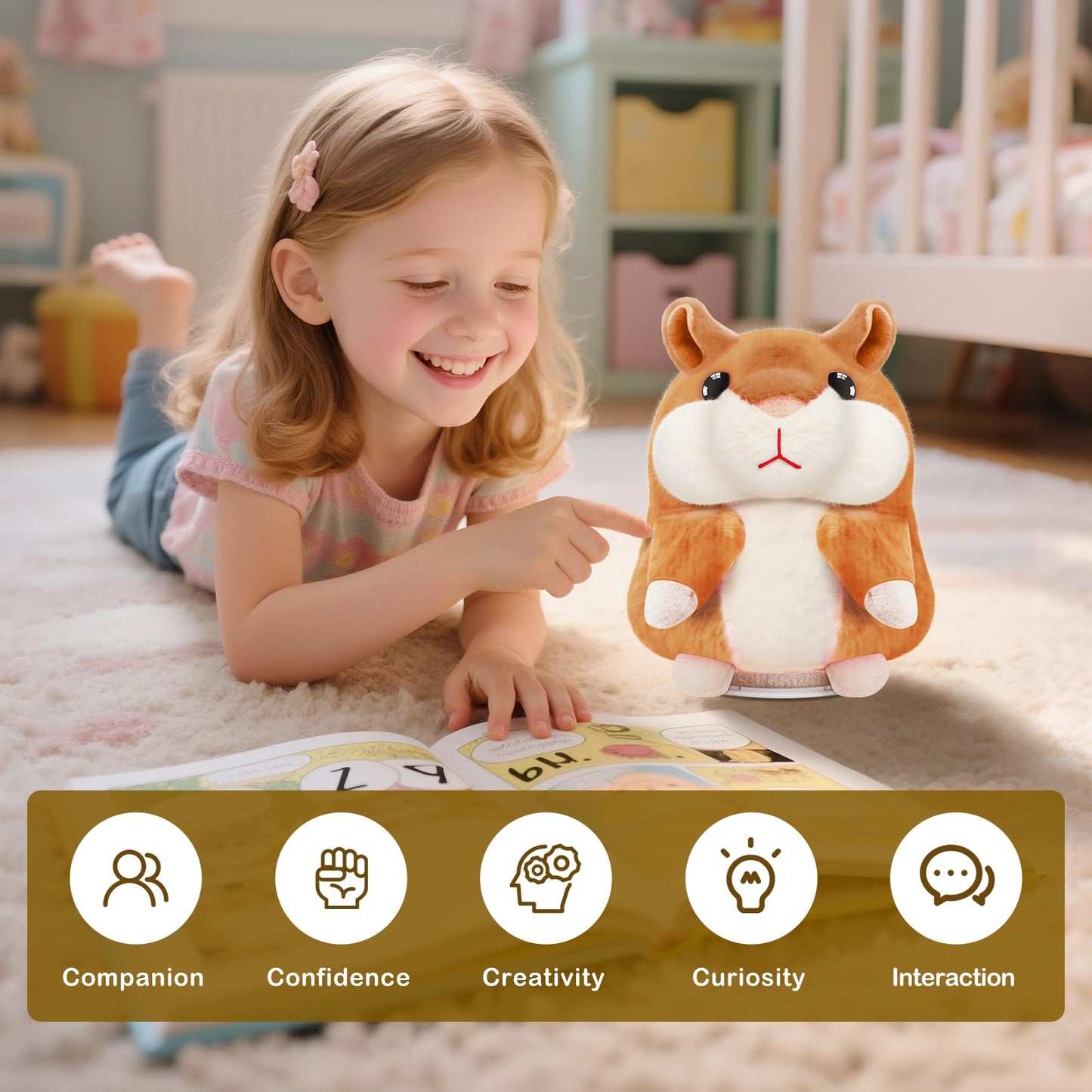 SANJOIN Talking Hamster Plush Toy for Kids — Repeats Your Voice | Interactive 6.5 in Brown Plush