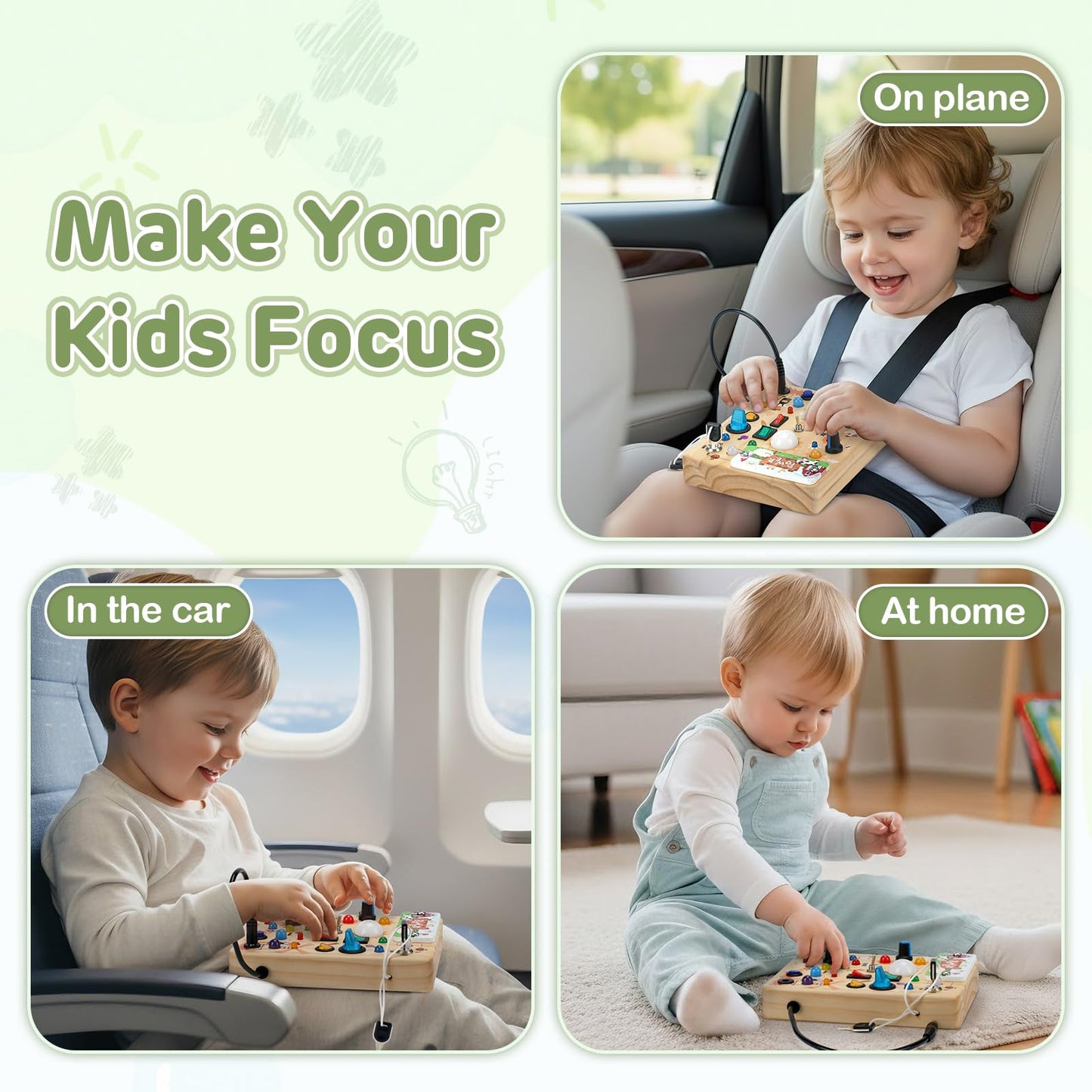 Sanlebi LED Busy Board for Toddlers 1-3 – Farm Theme Montessori Light-Up Wooden Toy