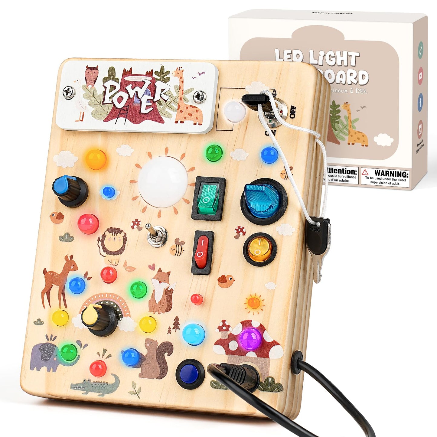 Sanlebi LED Busy Board for Toddlers 1-3 – Forest Theme Montessori Wood Activity Board
