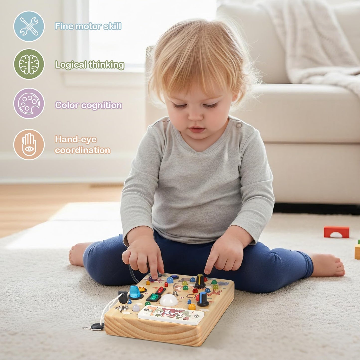 Sanlebi LED Busy Board for Toddlers 1-3 – Forest Theme Montessori Wood Activity Board