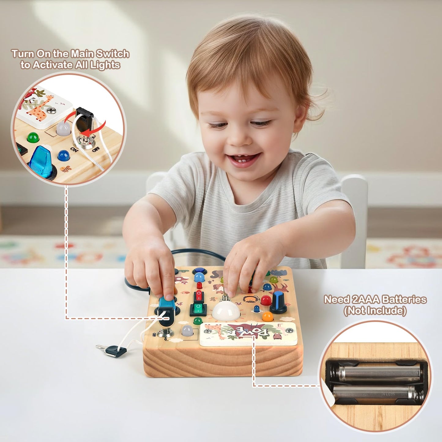 Sanlebi LED Busy Board for Toddlers 1-3 – Forest Theme Montessori Wood Activity Board