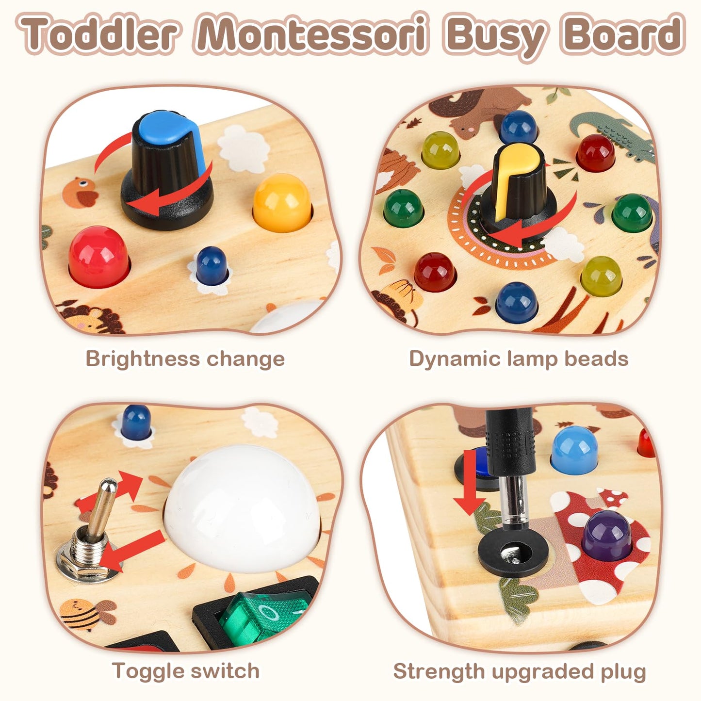 Sanlebi LED Busy Board for Toddlers 1-3 – Forest Theme Montessori Wood Activity Board