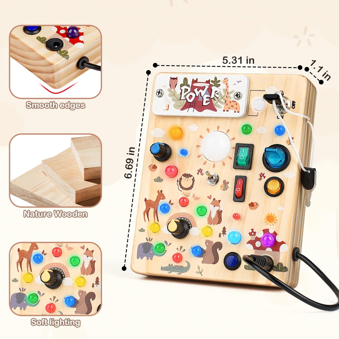 Sanlebi LED Busy Board for Toddlers 1-3 – Forest Theme Montessori Wood Activity Board
