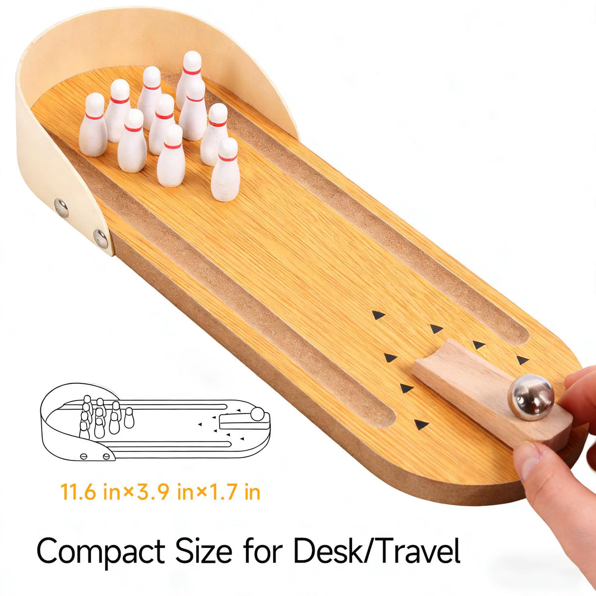 SANTA CASA Wooden Mini Bowling Desk Set – Stress-Relief Fidget Toy for Men & Teens