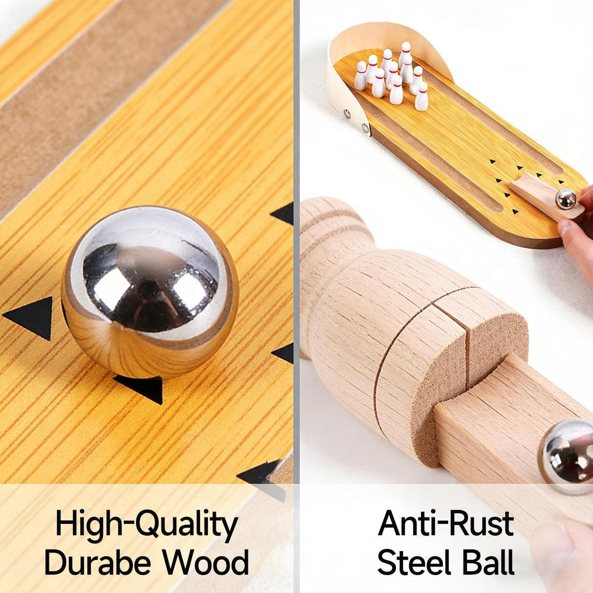 SANTA CASA Wooden Mini Bowling Desk Set – Stress-Relief Fidget Toy for Men & Teens