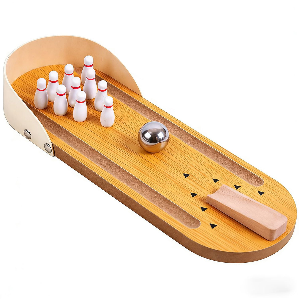 SANTA CASA Wooden Mini Bowling Desk Set – Stress-Relief Fidget Toy for Men & Teens