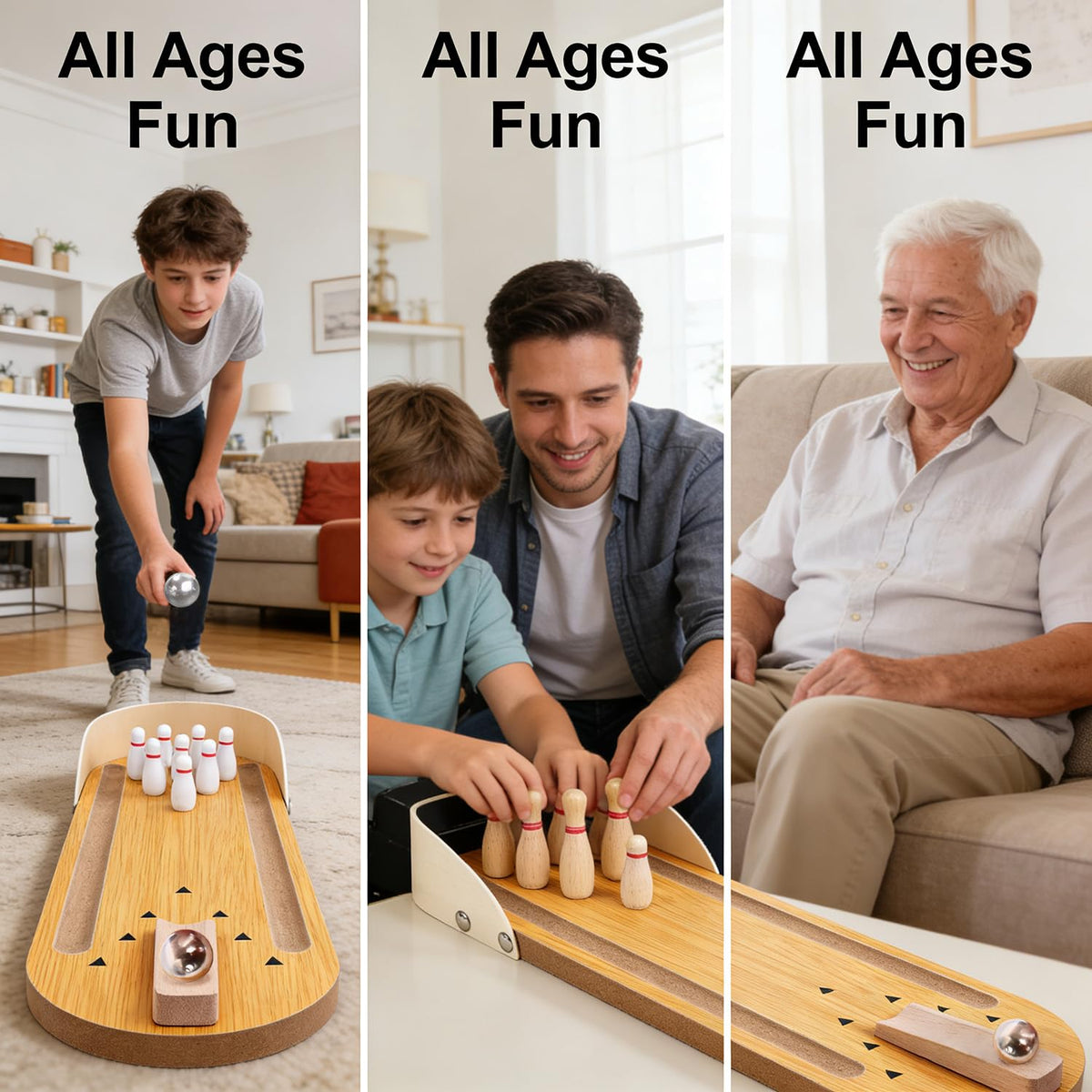 SANTA CASA Wooden Mini Bowling Desk Set – Stress-Relief Fidget Toy for Men & Teens