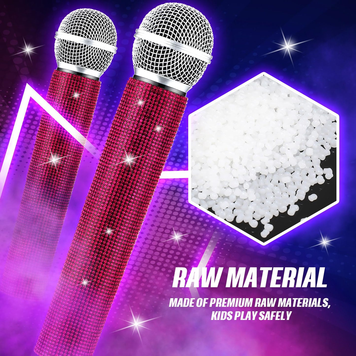 Sanwuta Sparkly Fake Microphone Prop - Rhinestone Bedazzled Mic for Cosplay (Dark Pink)