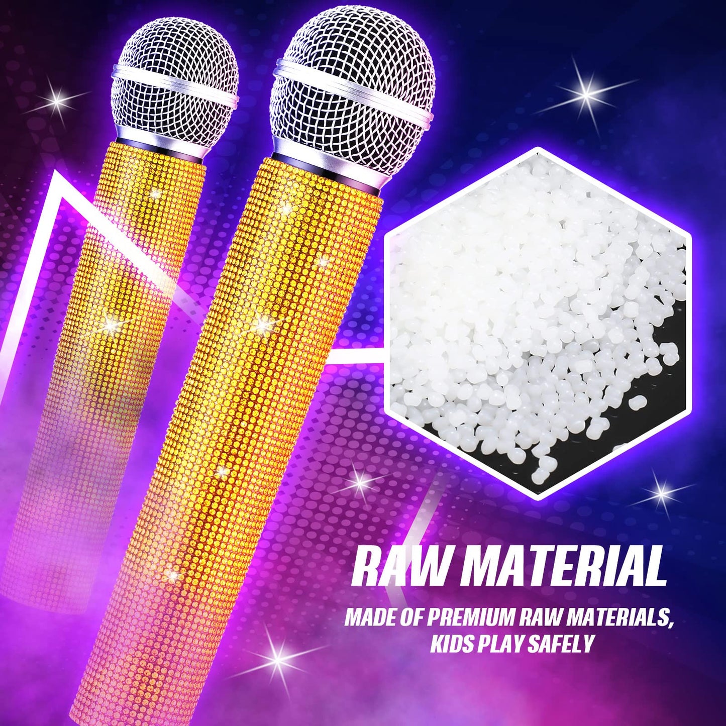 Sanwuta Fake Microphone Prop - Sparkly Rhinestones Gold Bedazzled Mic for Cosplay & Parties