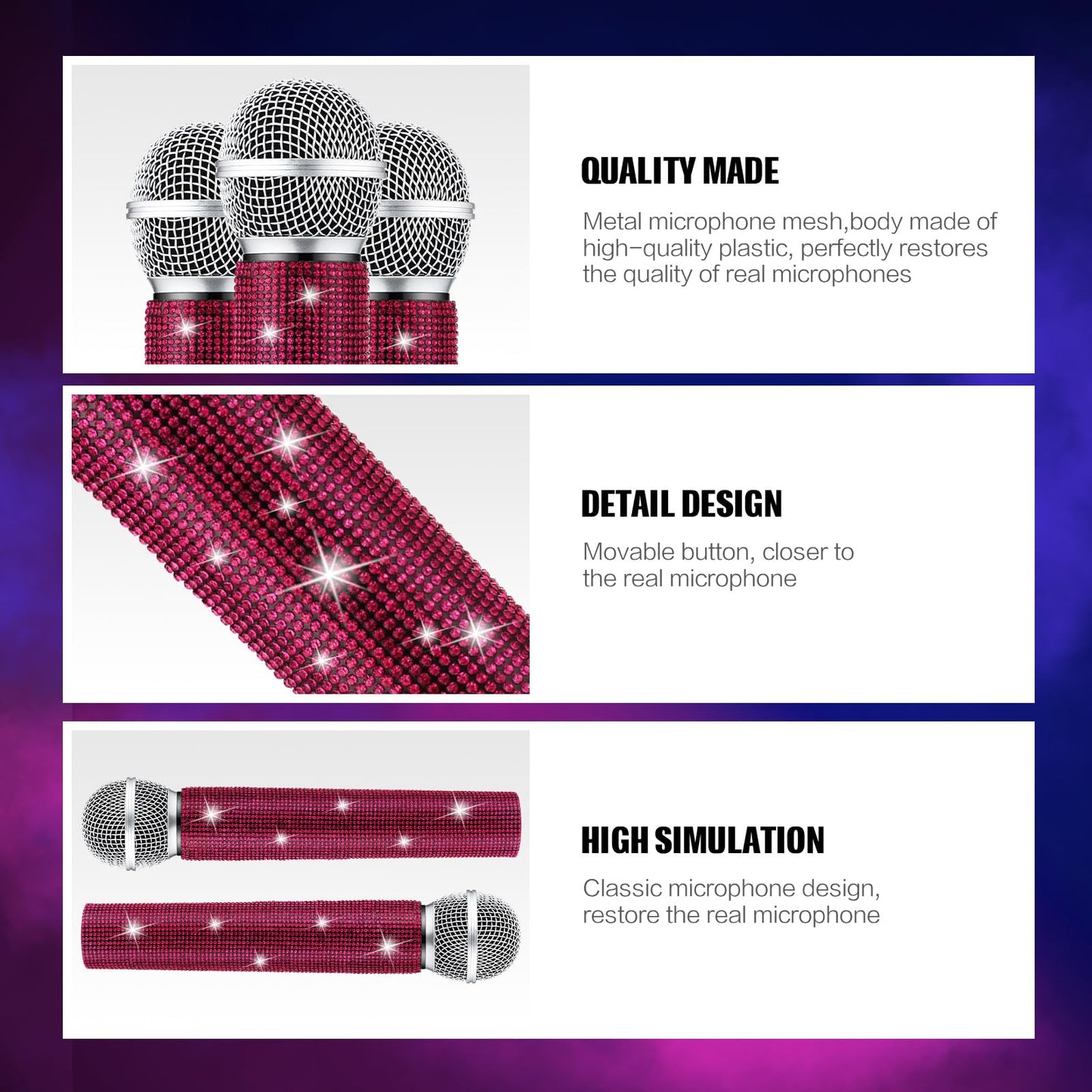 Sanwuta Sparkly Fake Microphone Prop - Rhinestone Bedazzled Mic for Cosplay (Dark Pink)