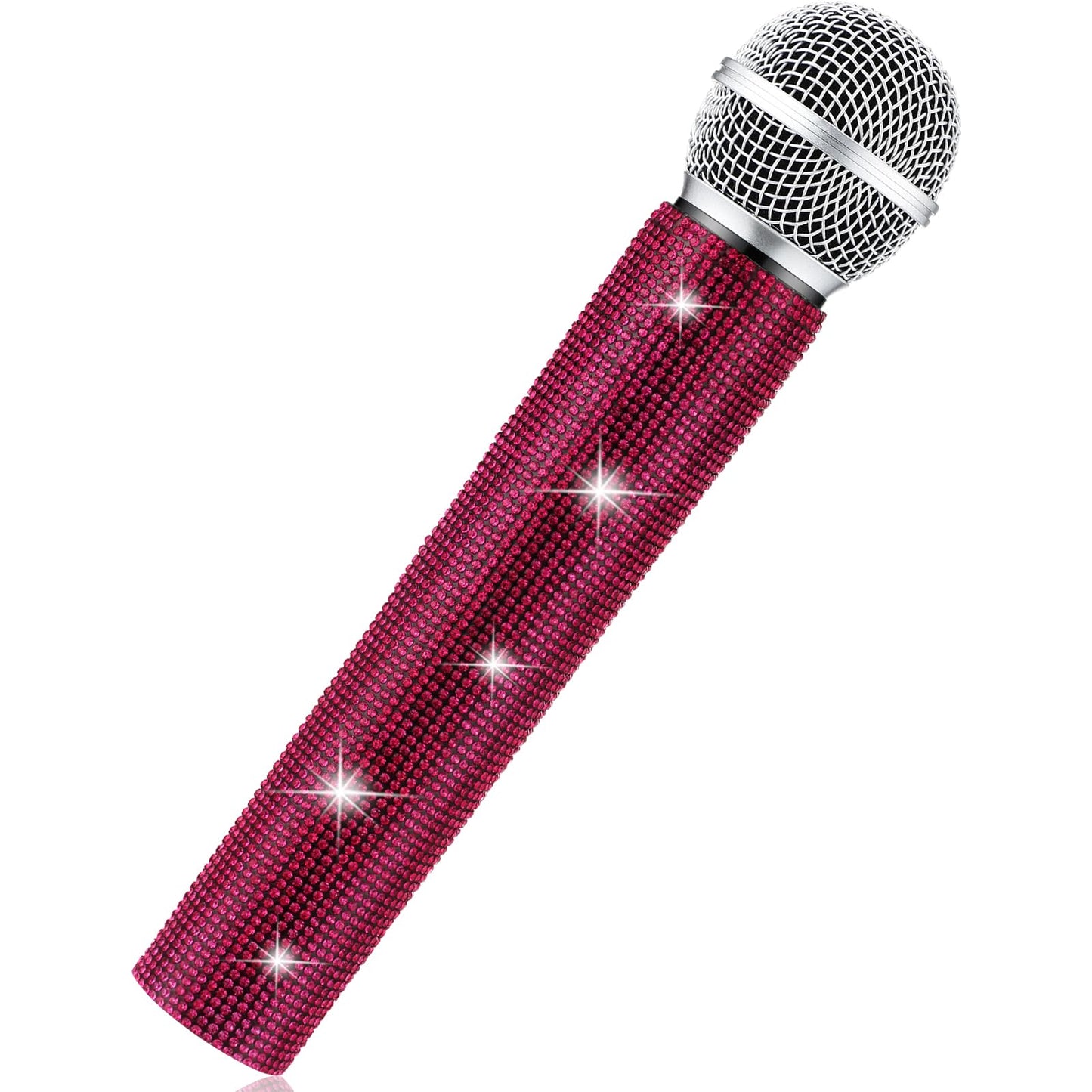 Sanwuta Sparkly Fake Microphone Prop - Rhinestone Bedazzled Mic for Cosplay (Dark Pink)