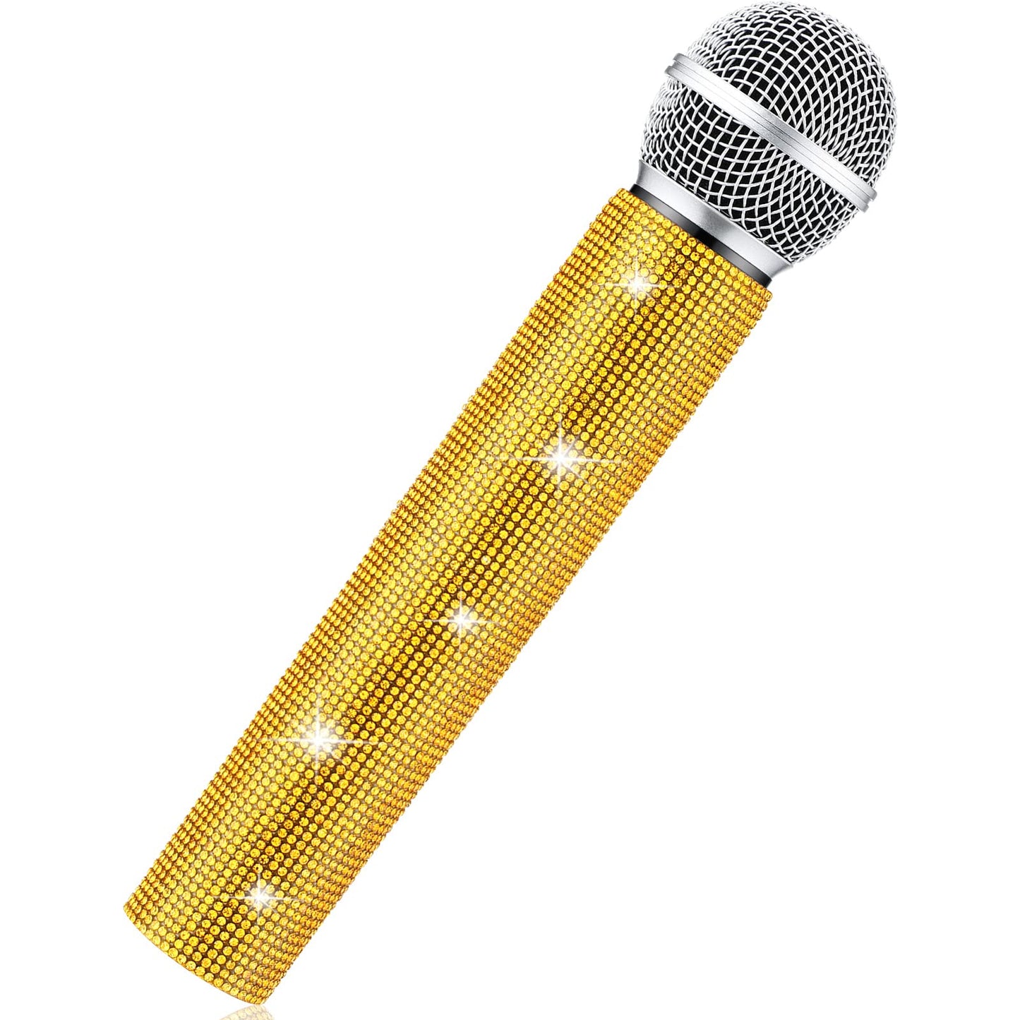 Sanwuta Fake Microphone Prop - Sparkly Rhinestones Gold Bedazzled Mic for Cosplay & Parties