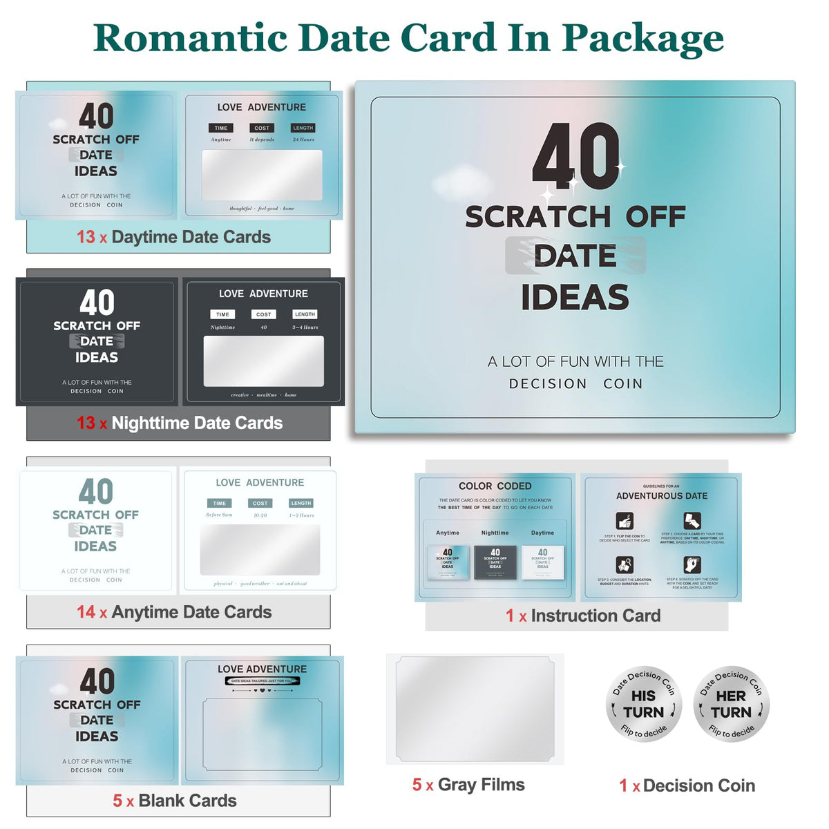 SAPGIF Valentines Day Date Ideas Box — 40 Scratch-Off Cards for Couples