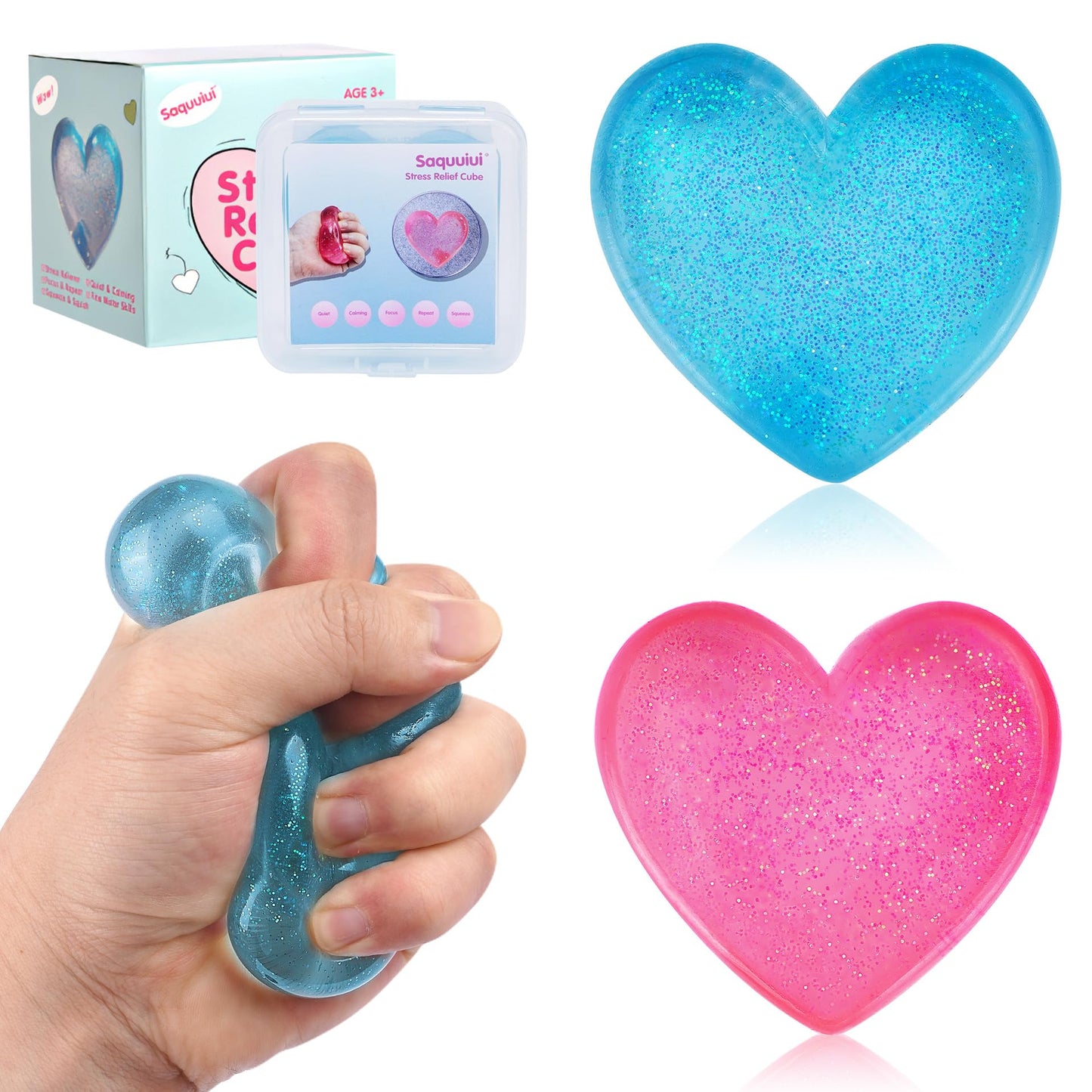 Saquuiui 4-Pack Heart-Shape Stress Cubes – Quiet Fidget Toys for Focus & Calm