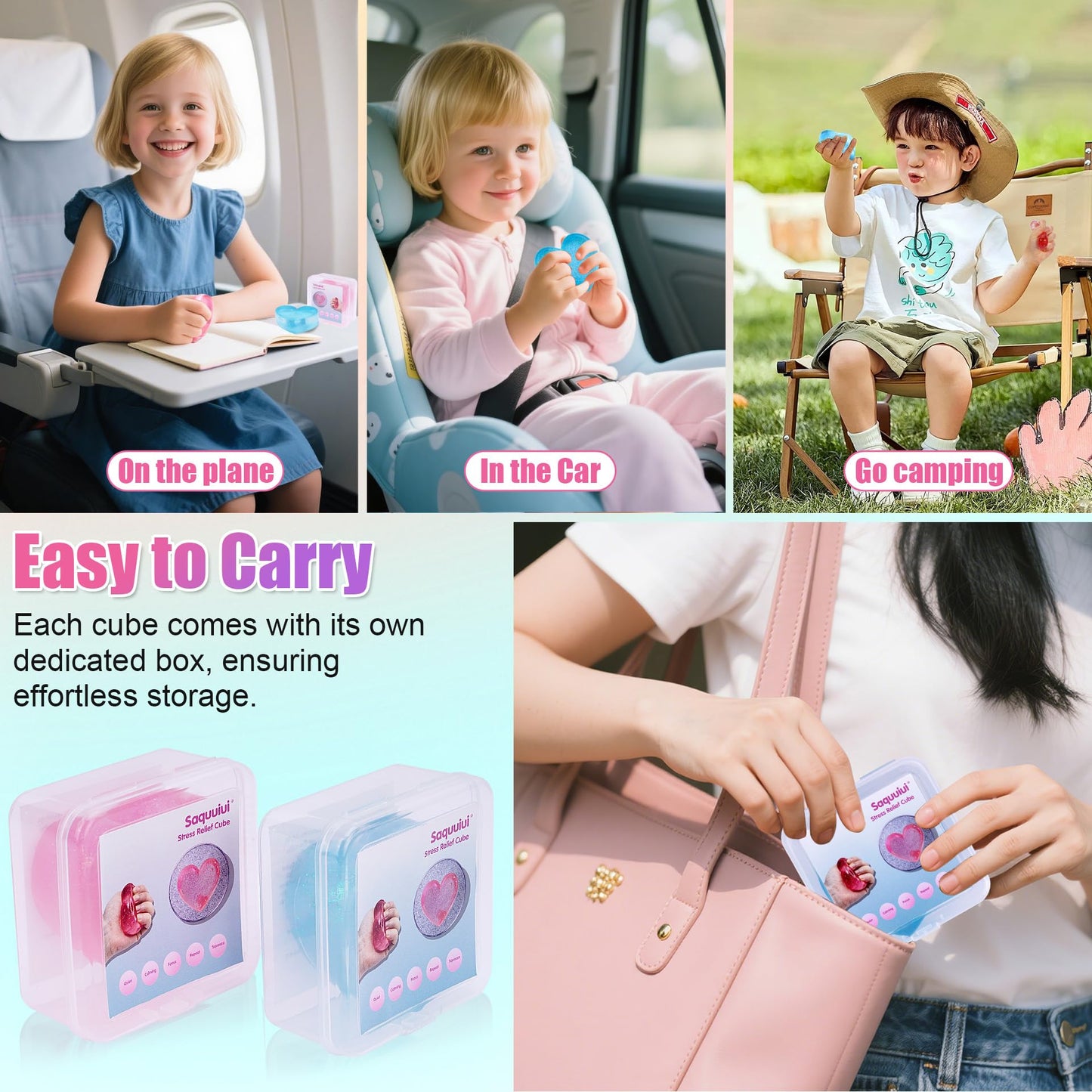 Saquuiui 4-Pack Heart-Shape Stress Cubes – Quiet Fidget Toys for Focus & Calm