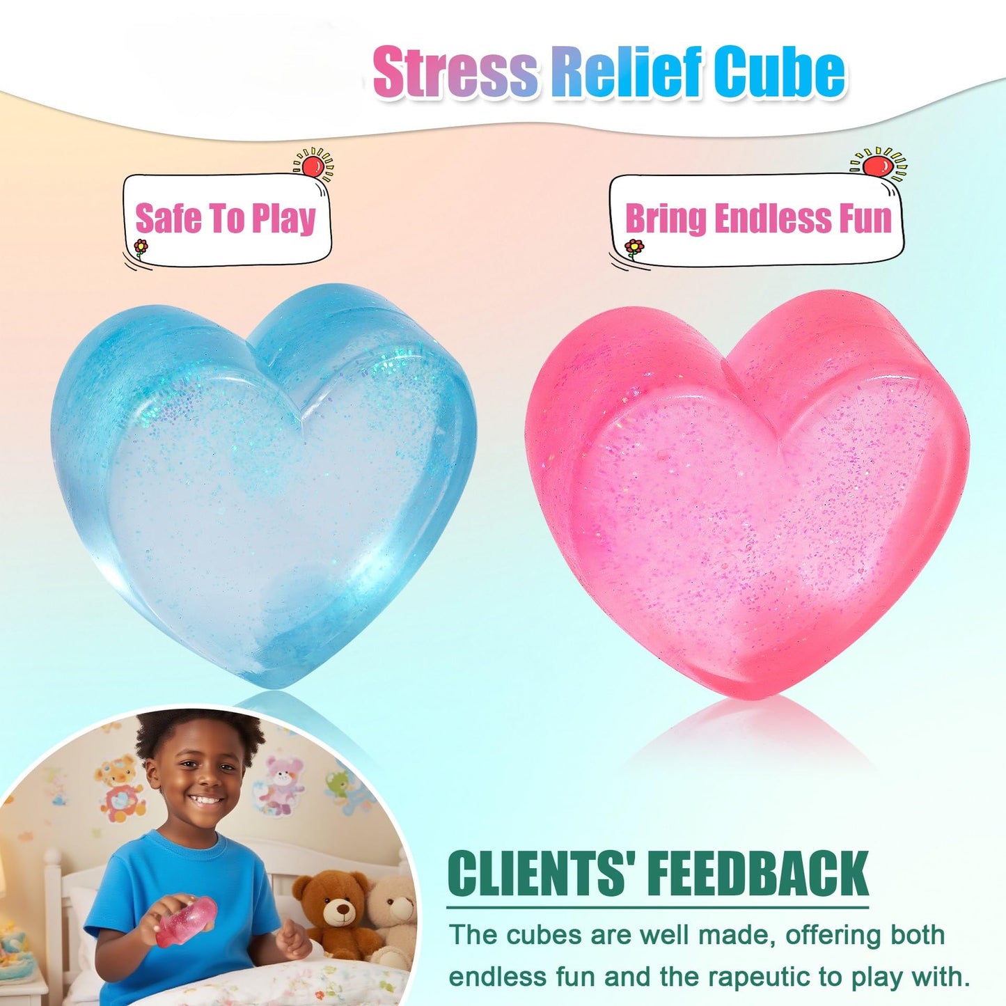 Saquuiui 4-Pack Heart-Shape Stress Cubes – Quiet Fidget Toys for Focus & Calm