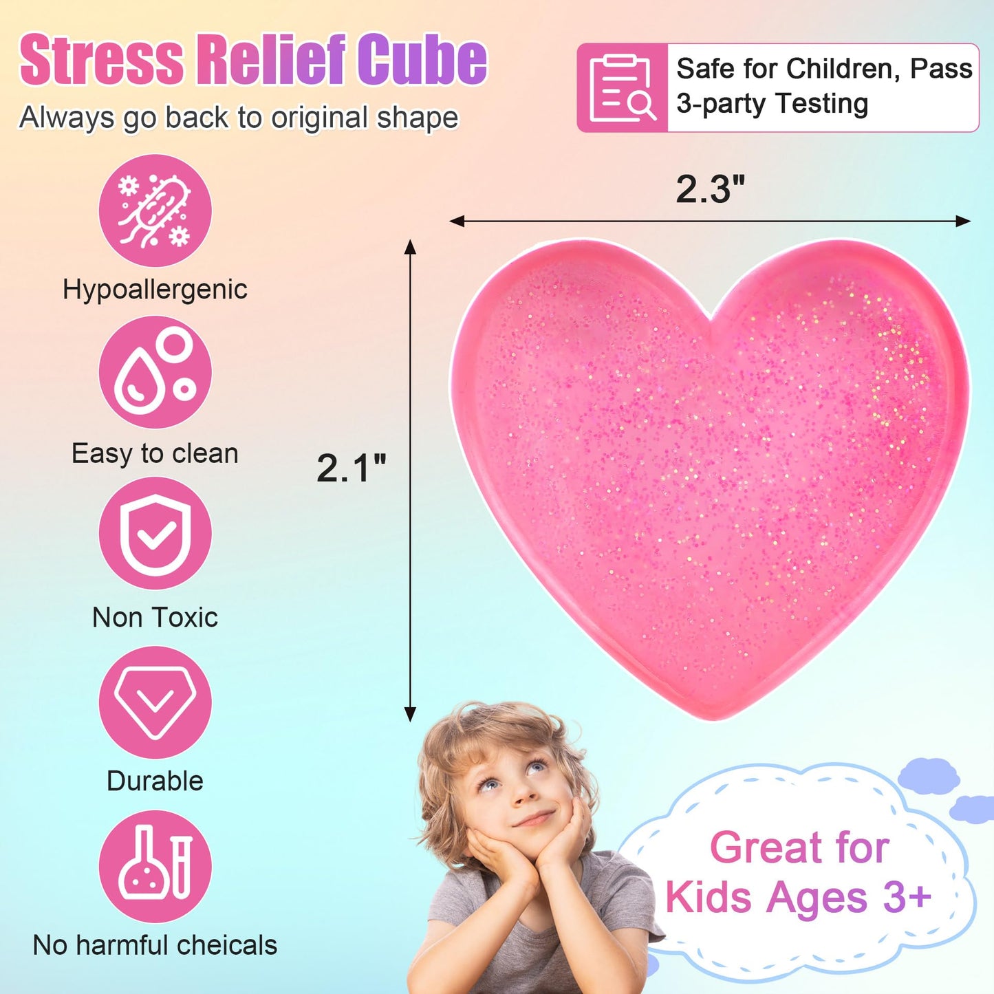 Saquuiui 4-Pack Heart-Shape Stress Cubes – Quiet Fidget Toys for Focus & Calm