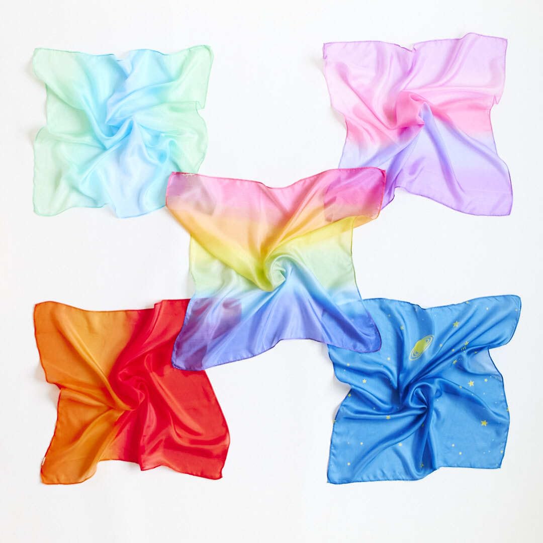 Sarah's Silks - Set of 5 Enchanted Mini Playsilks, 21 inch Silk Squares for Dance and Pretend Play