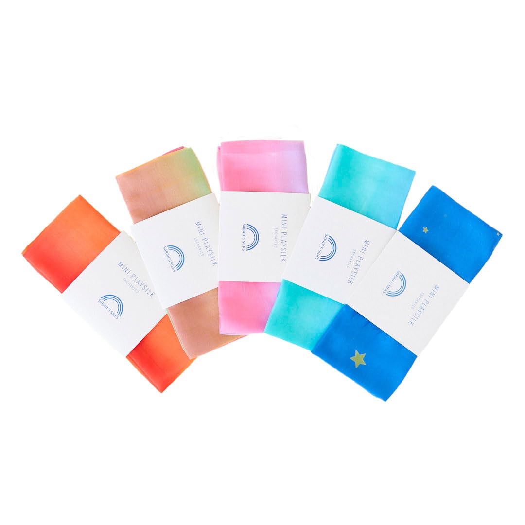 Sarah's Silks - Set of 5 Enchanted Mini Playsilks, 21 inch Silk Squares for Dance and Pretend Play