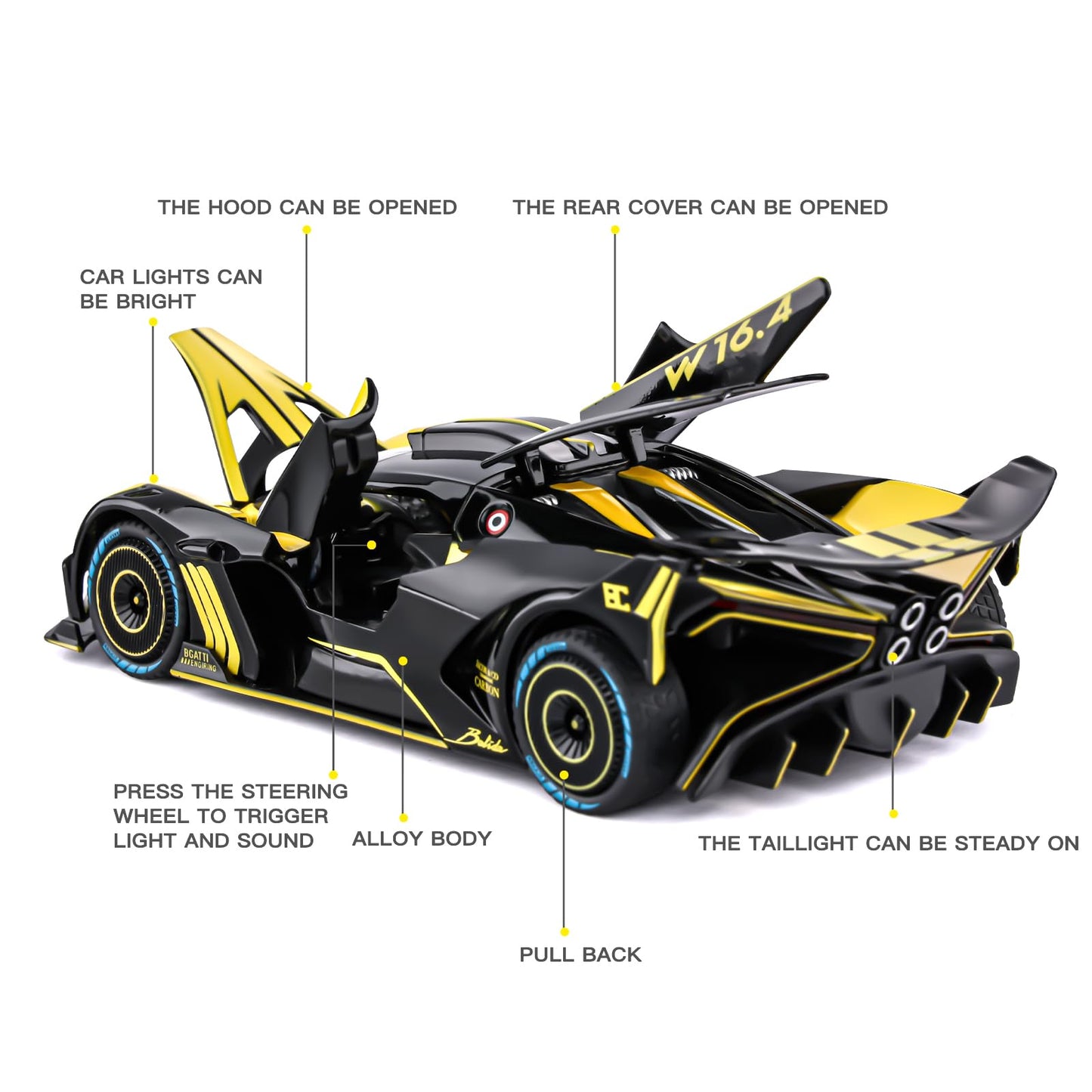 SASBSC Toy Car Model 1:24 Bolide Alloy Diecast | Lights, Pull-Back Action