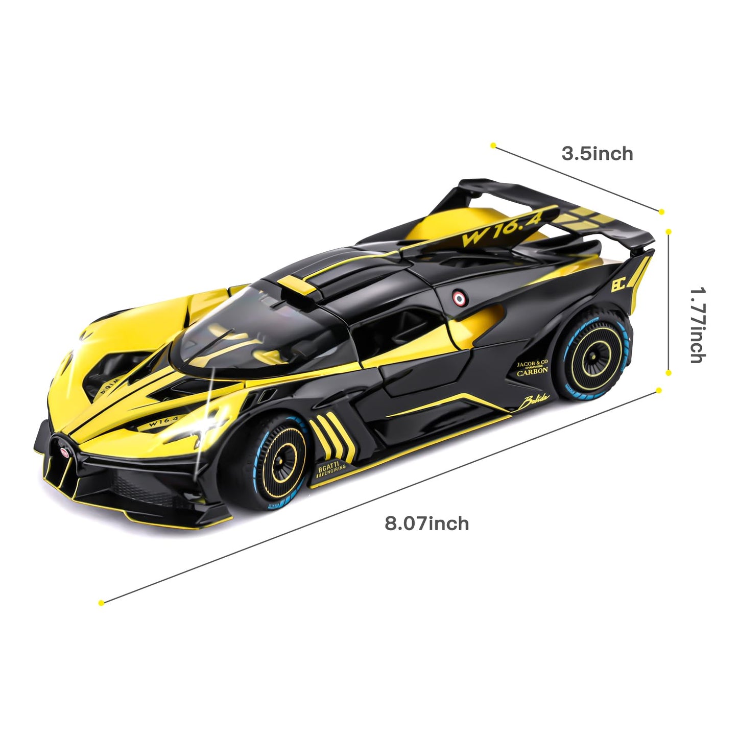 SASBSC Toy Car Model 1:24 Bolide Alloy Diecast | Lights, Pull-Back Action