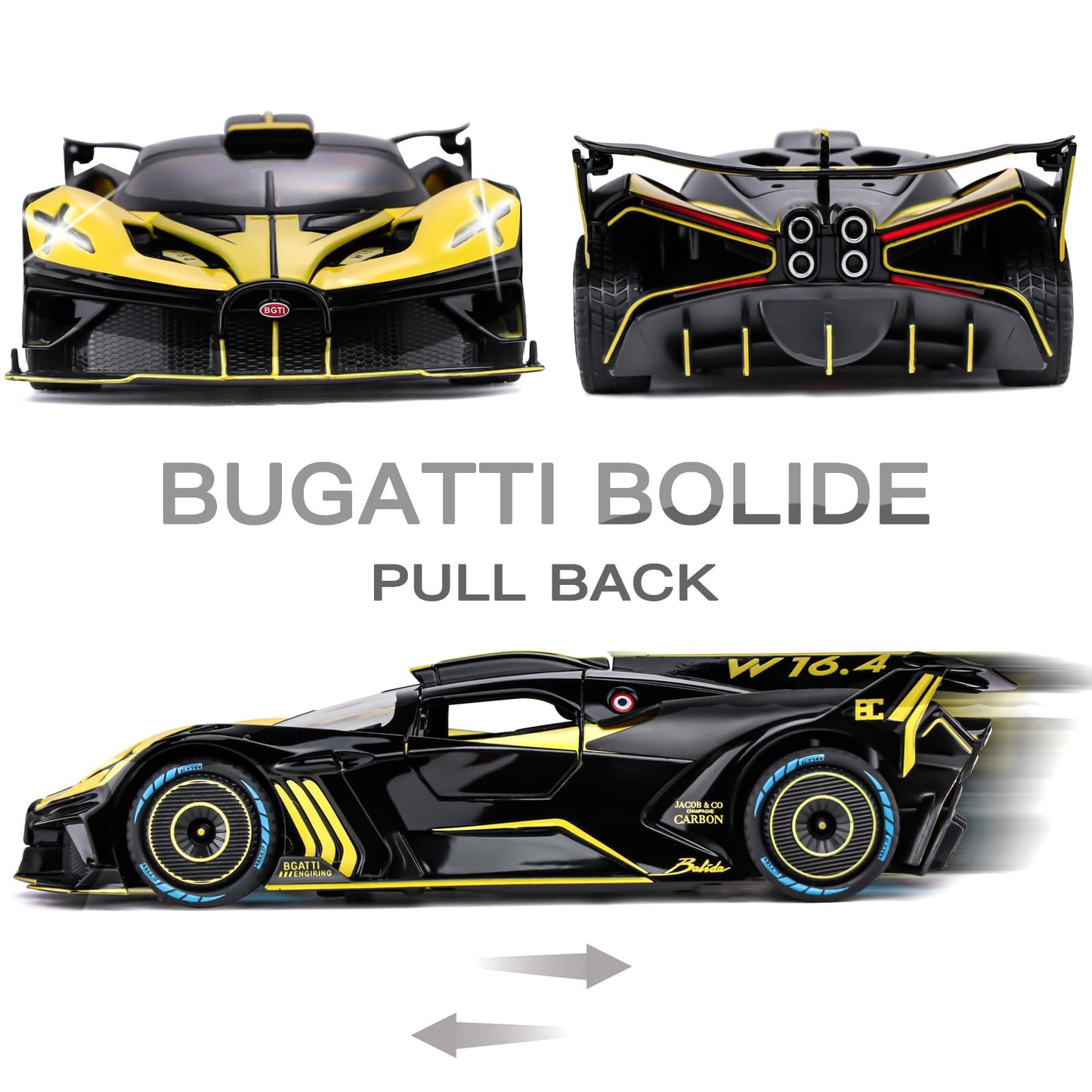 SASBSC Toy Car Model 1:24 Bolide Alloy Diecast | Lights, Pull-Back Action